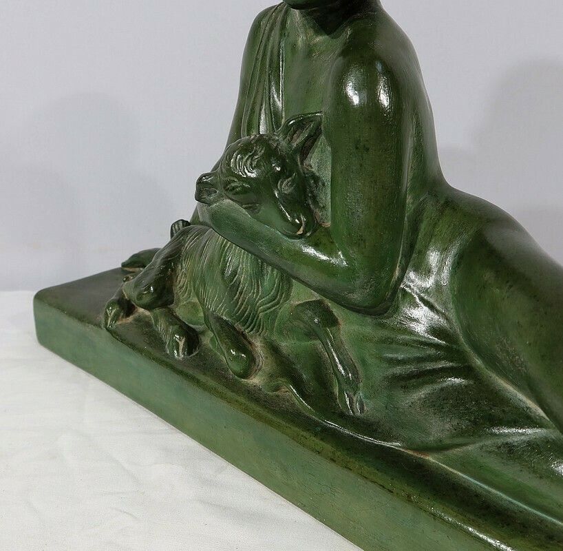 photo vinterior Sculpture “La Demoiselle Et Le Chevreau”, By A. Godard, Art Deco – Early 20th Century