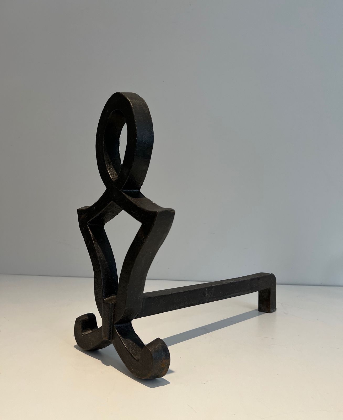 Pair Of Modernized Cast Iron And Wrought Iron Andirons By Raymond Subes photo 980.0