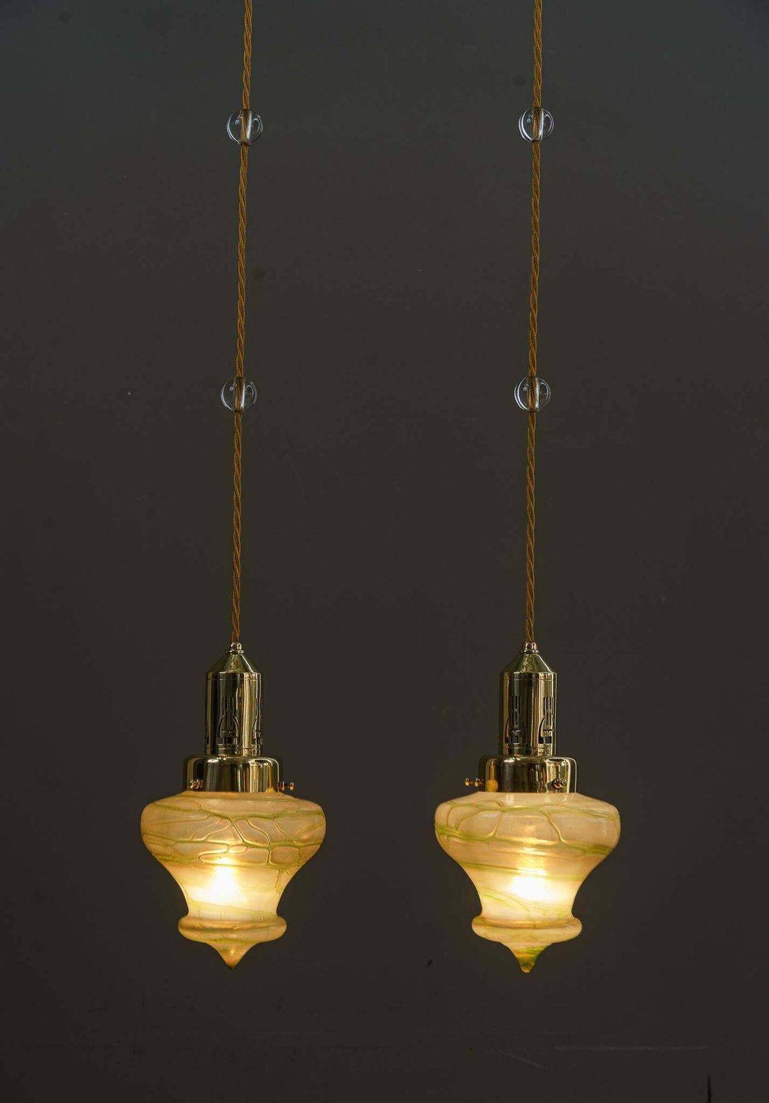 2 Art Deco Pendant With Palme Koenig Glass Shades Vienna Around 1920s photo buy