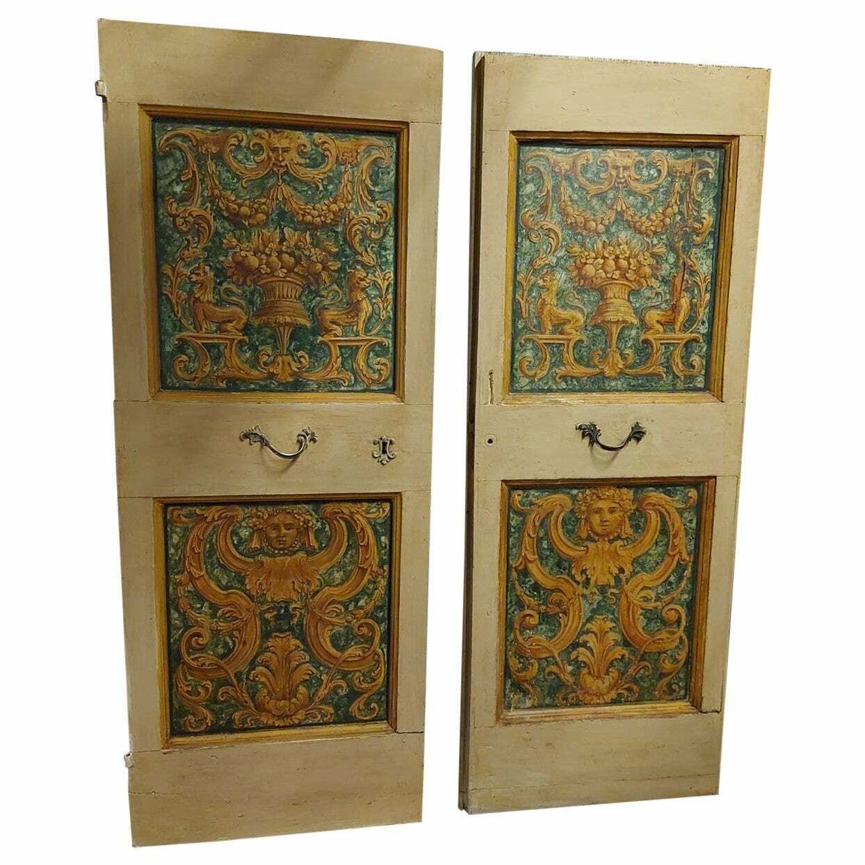 Pair Of Single Lacquered And Painted Interior Doors, 18th Century Italy