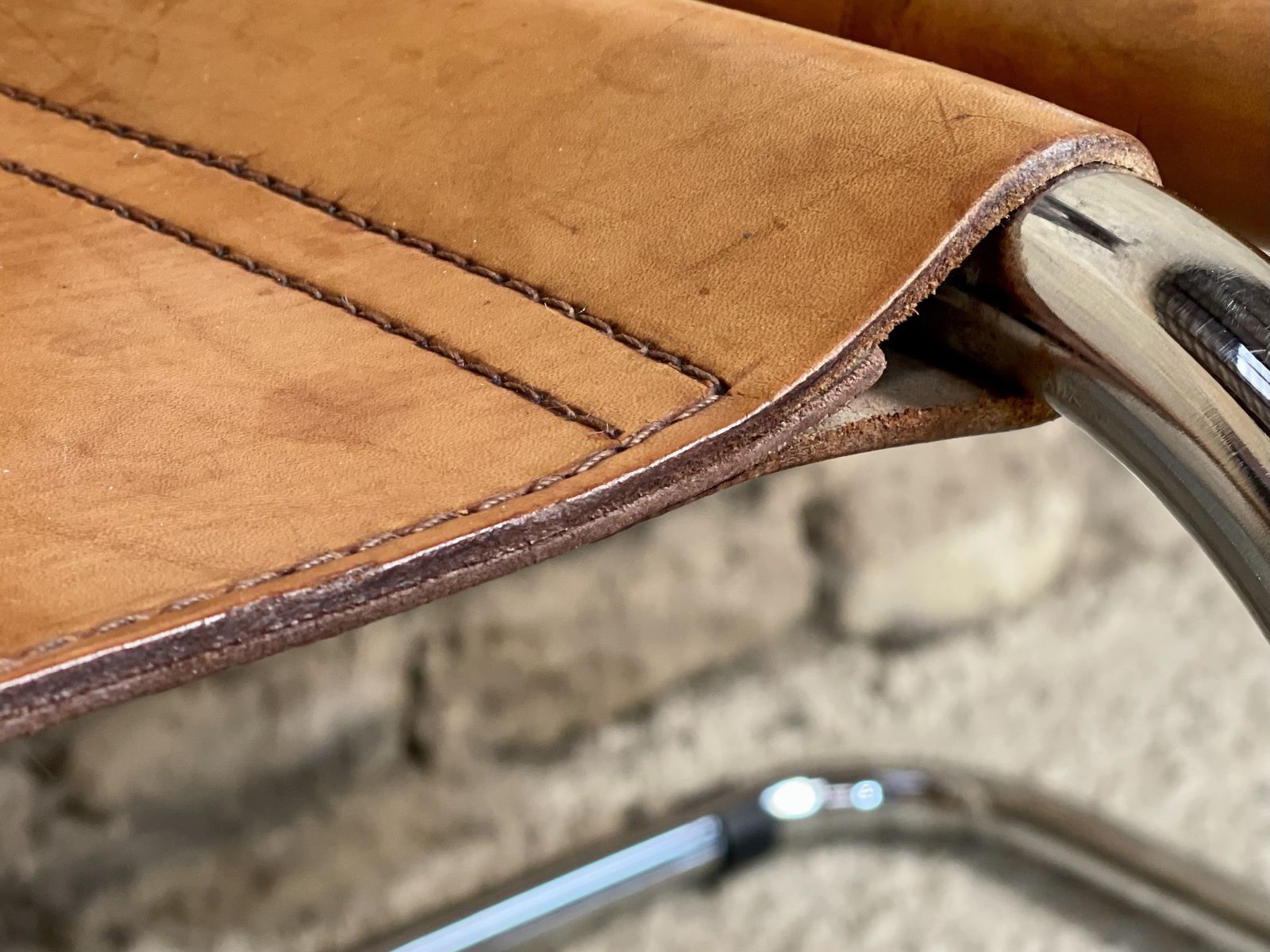Pair Dining Or Desk Chairs  Mart Stam Marcel Breuer S33 Set Of Two 2 Fasem Chrome Tan Cognac Brown Leather Cantilever Bauhaus photo buy