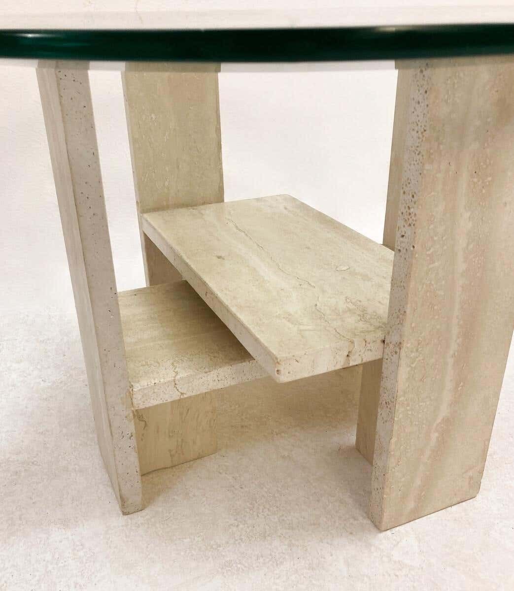 Mid Century Modern Glass And Travertine Coffee Table By Willy Ballez, 1970s photo for sale