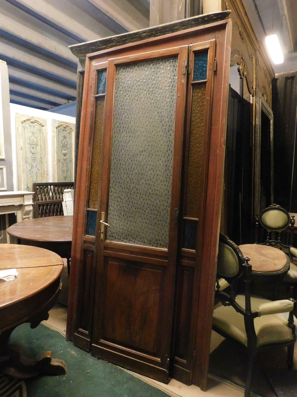 Art Deco Door With Coloured Glass, Early 1900s Italy photo vintage