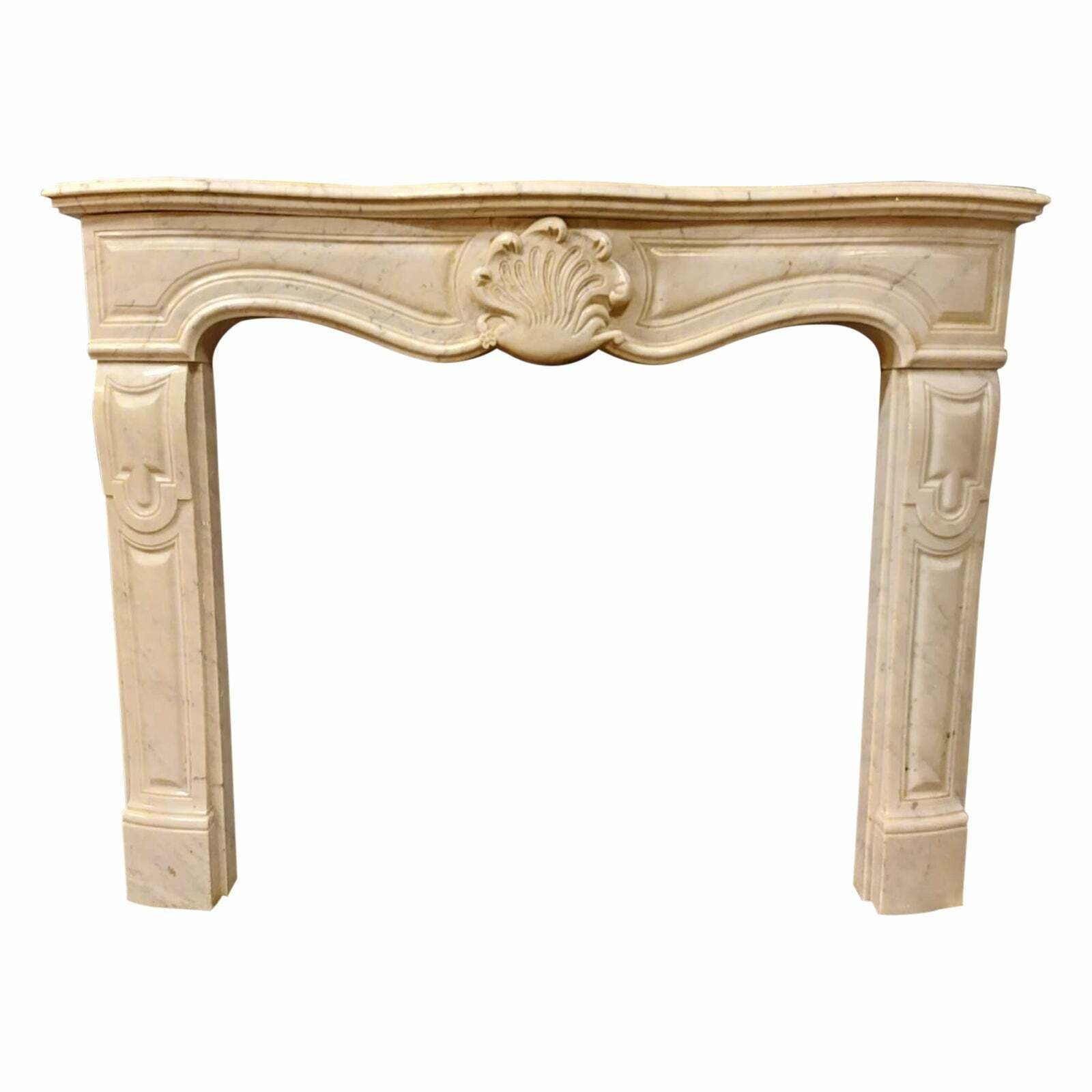 Antique Fireplace In White Carrara Marble, Carved Central Shell, ''700 France