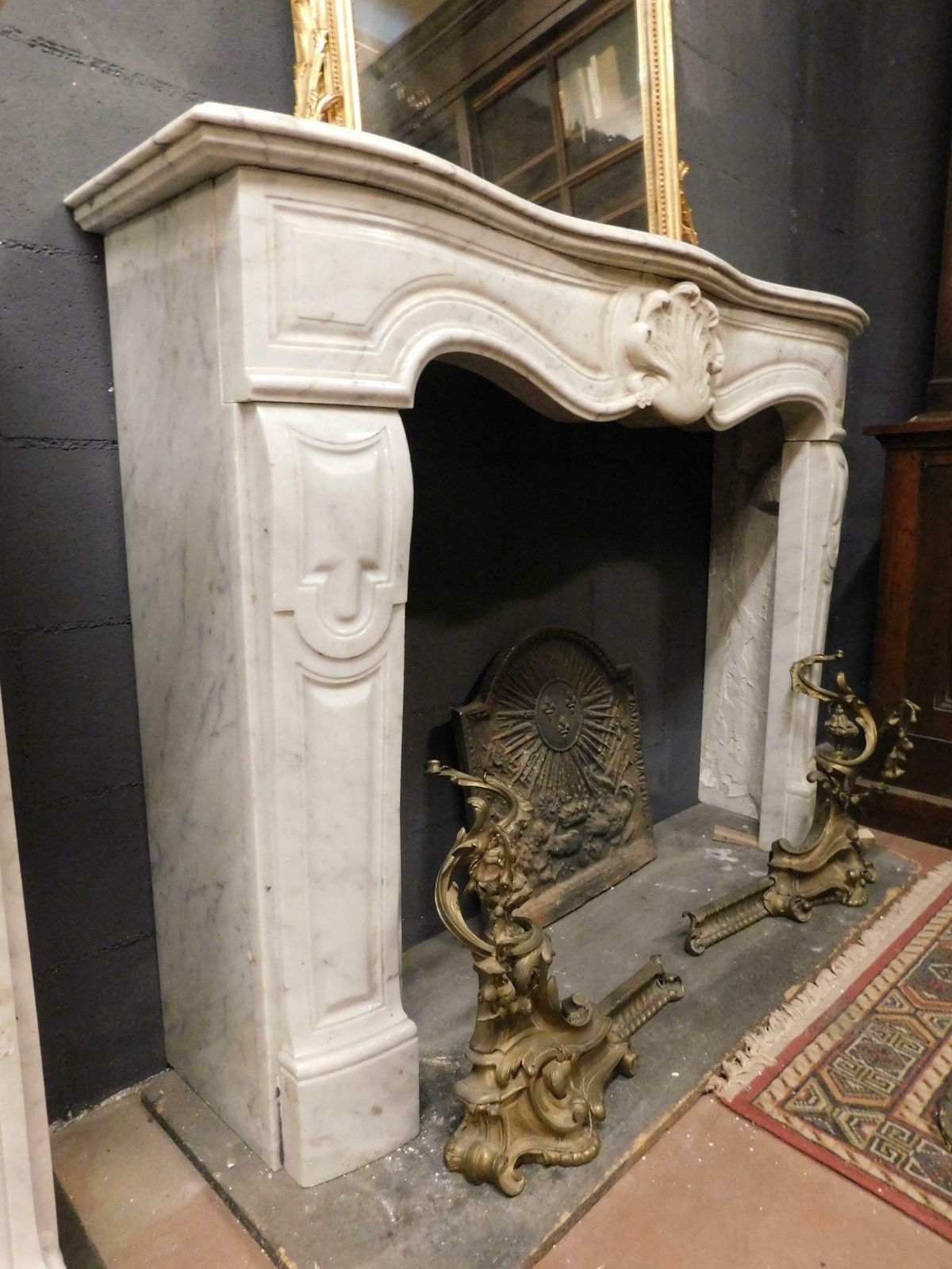 Antique Fireplace In White Carrara Marble, Carved Central Shell, ''700 France photo 4164.0