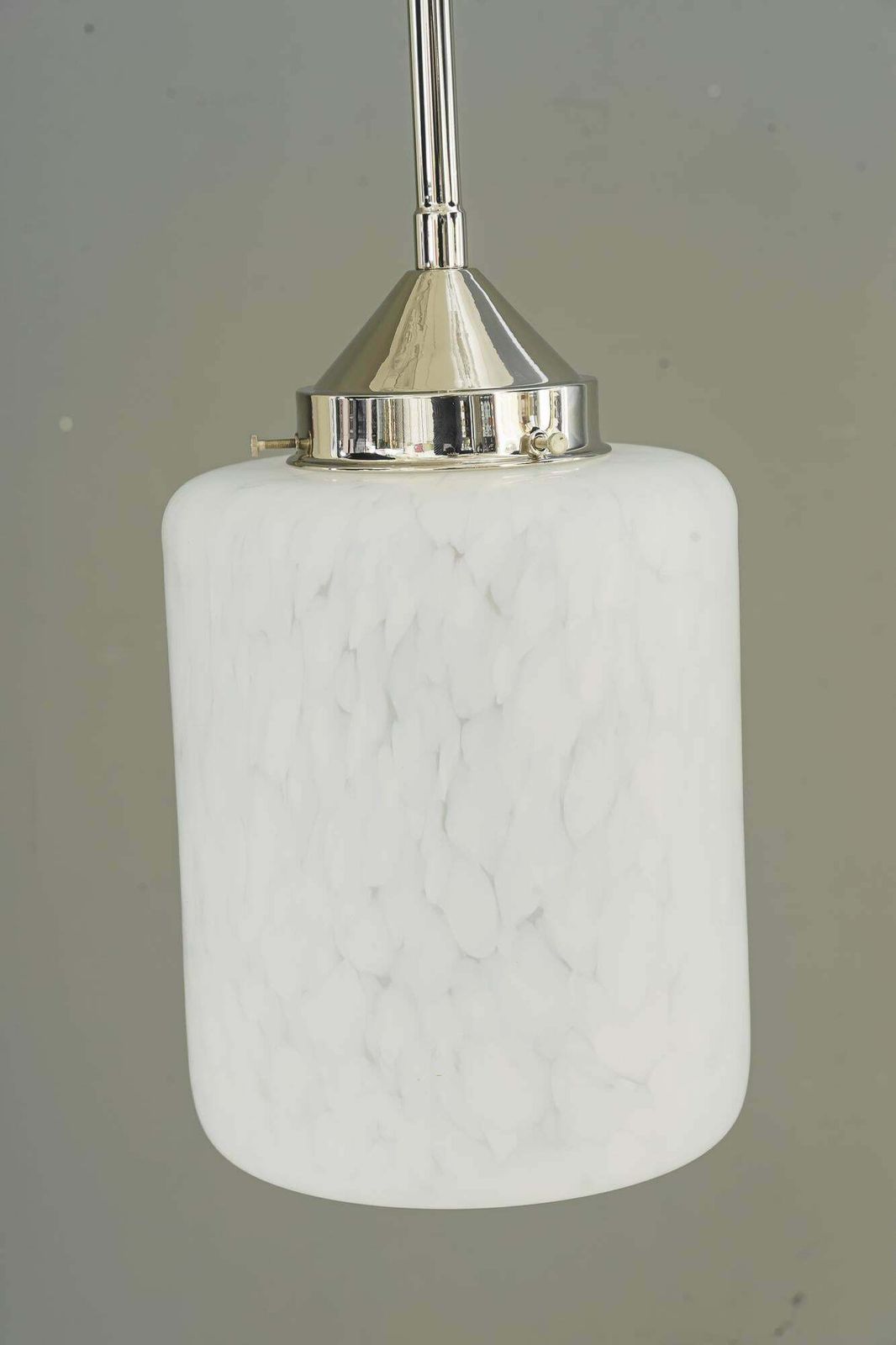 Nickel Plated Art Deco Pendant With Glass Shade Vienna Around 1920s photo vinterior