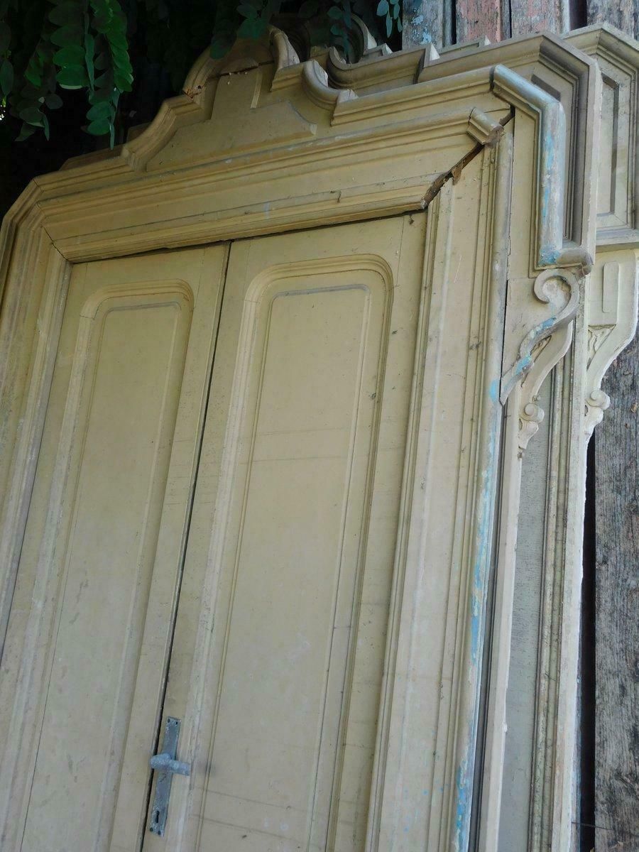 N.3 Lacquered Interior Double Doors With Carved Frame, 19th Century Italy photo for sale