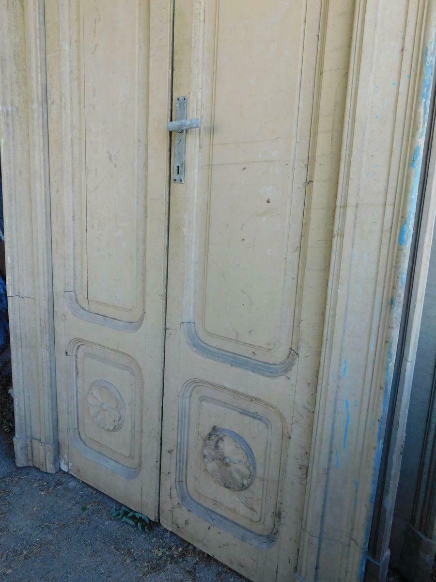 N.3 Lacquered Interior Double Doors With Carved Frame, 19th Century Italy photo Home Fixtures