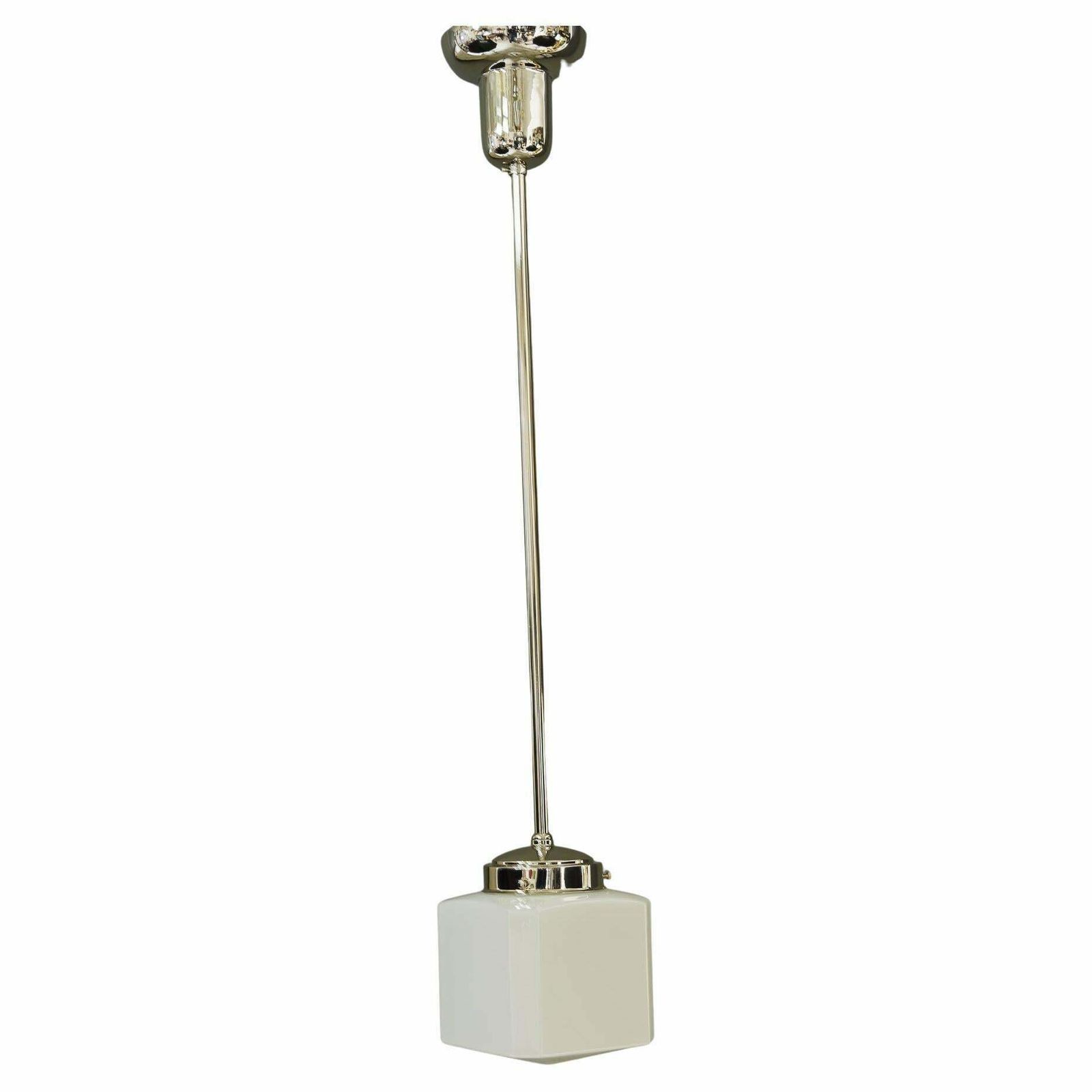 2x Art Deco Nickel Pendant With Opal Glass Shade Vienna Around 1920s