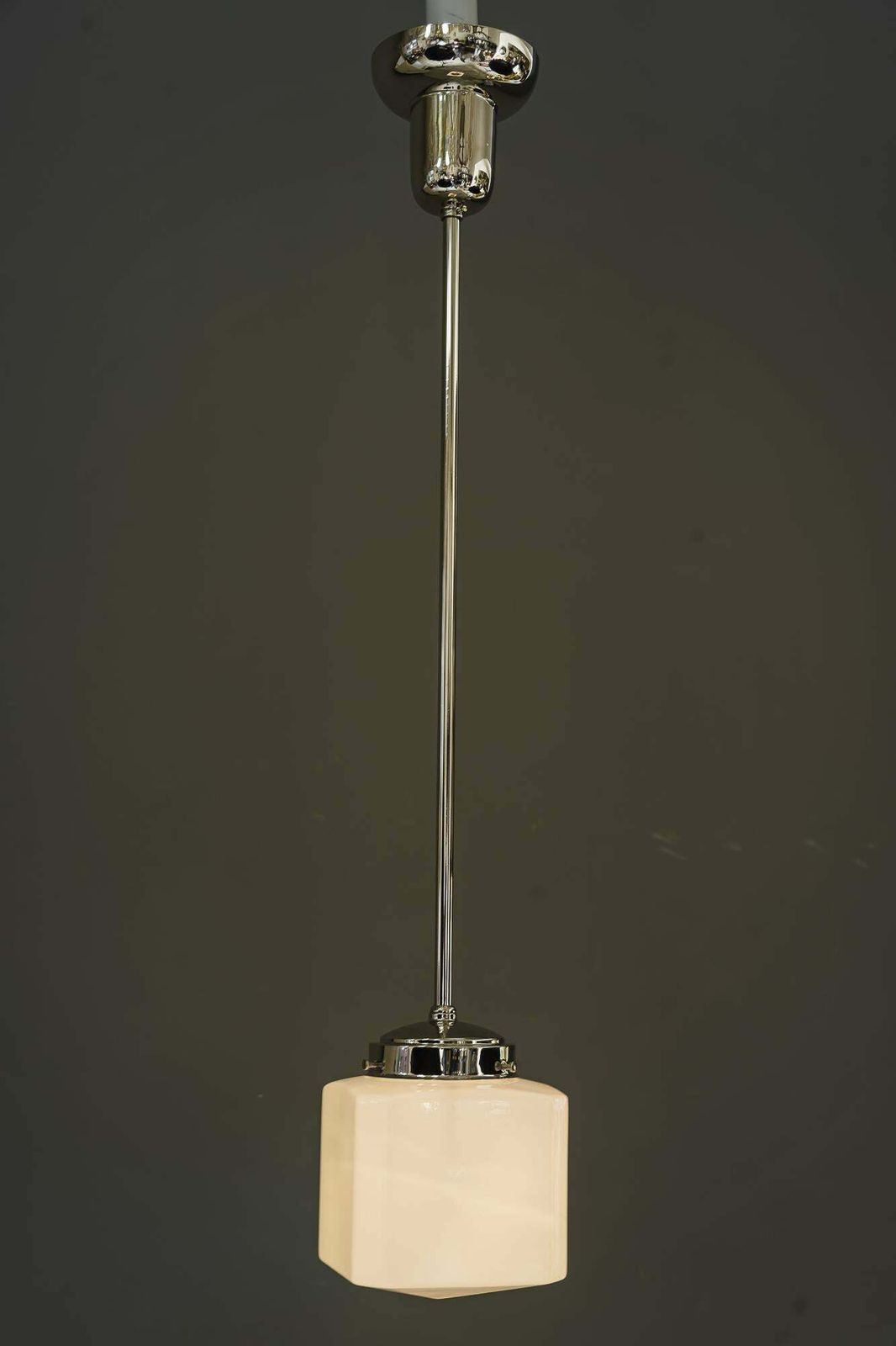 2x Art Deco Nickel Pendant With Opal Glass Shade Vienna Around 1920s photo 425.0