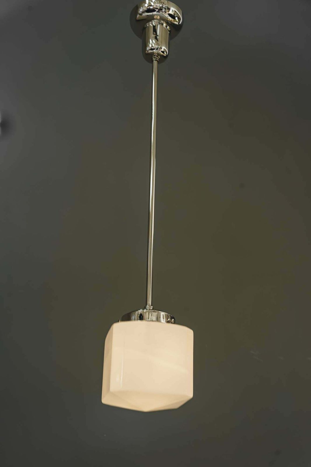 2x Art Deco Nickel Pendant With Opal Glass Shade Vienna Around 1920s photo vinterior