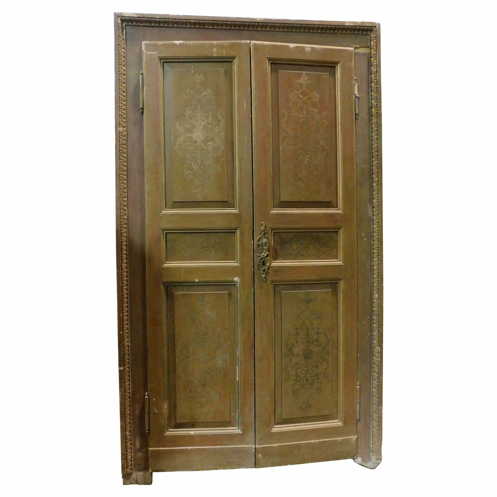 N.4 Double Doors With Frame , Lacquered And Carved, Late 19th Century Italy
