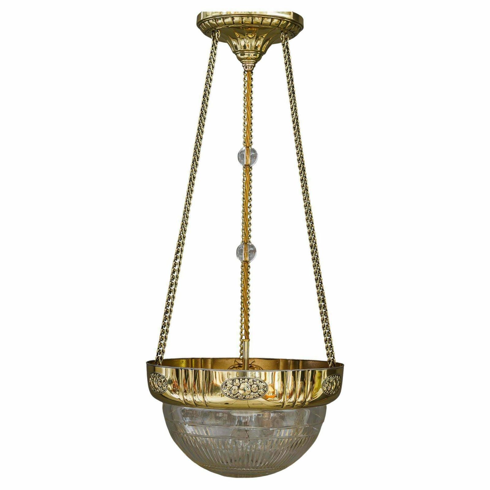 Art Deco Pendant With Original Antique Cut Glass Shade Vienna Around 1920s
