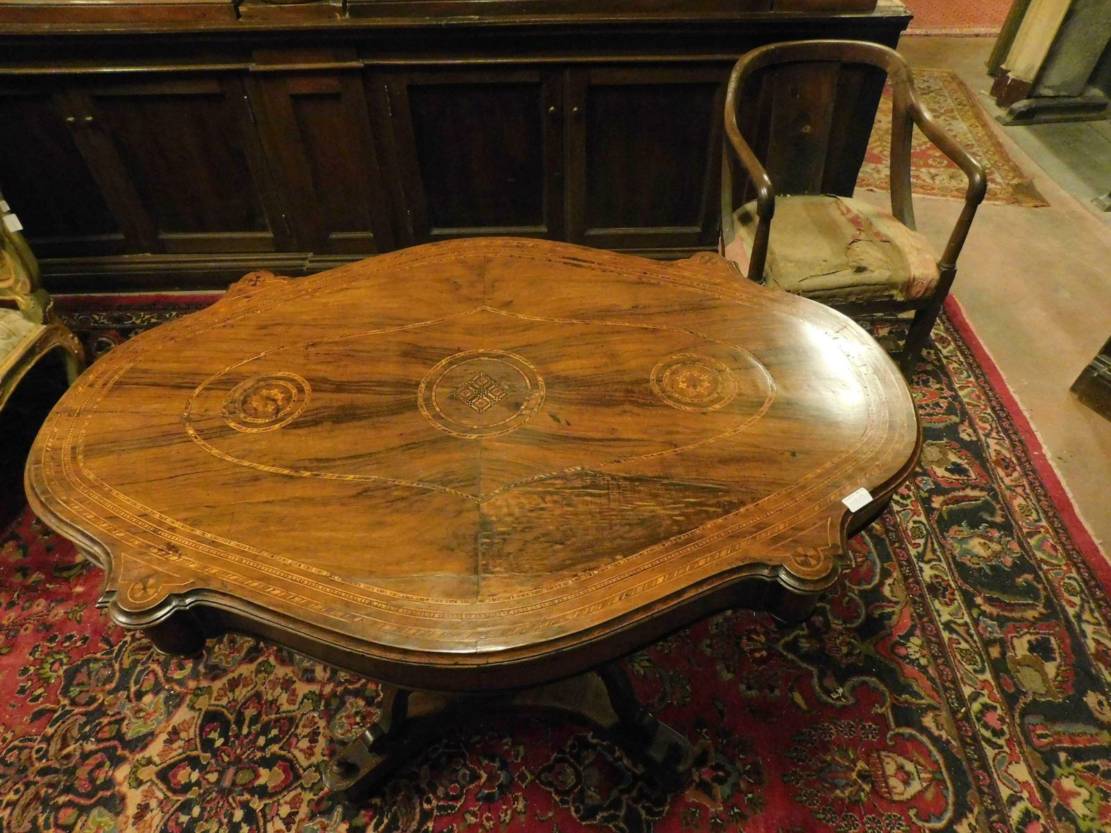 Inlaid And Carved Walnut Coffee Table, 1840 Italy photo for sale