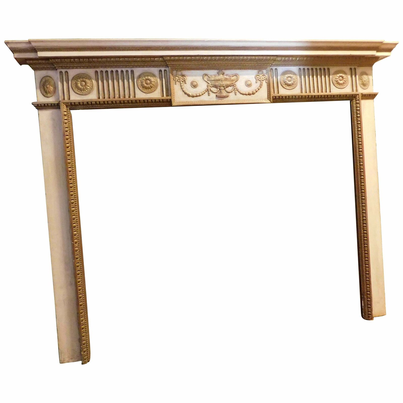 Fireplace Mantle, Carved And White And Gold Lacquered Wood, 18th Century France