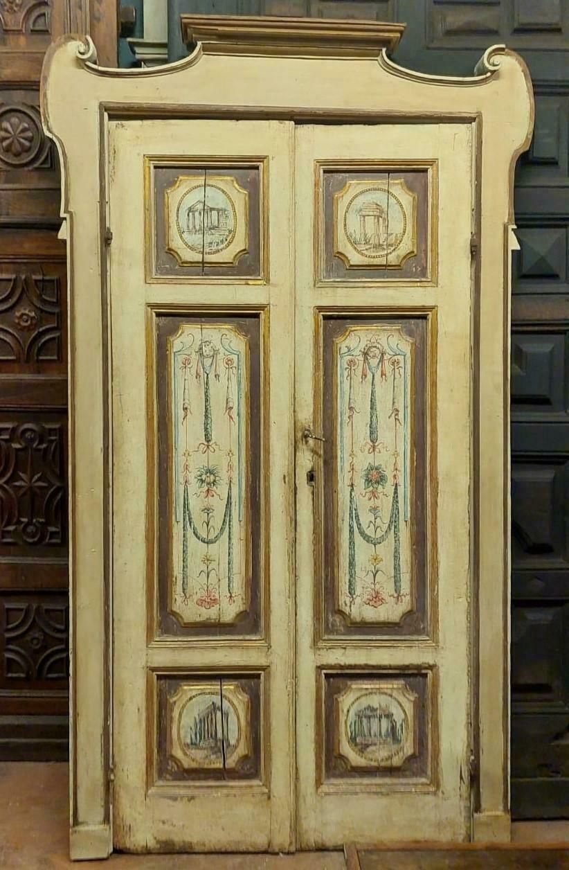 Antique Lacquered And Painted Interior Door With Frame, 18th Century, Italy photo furniture