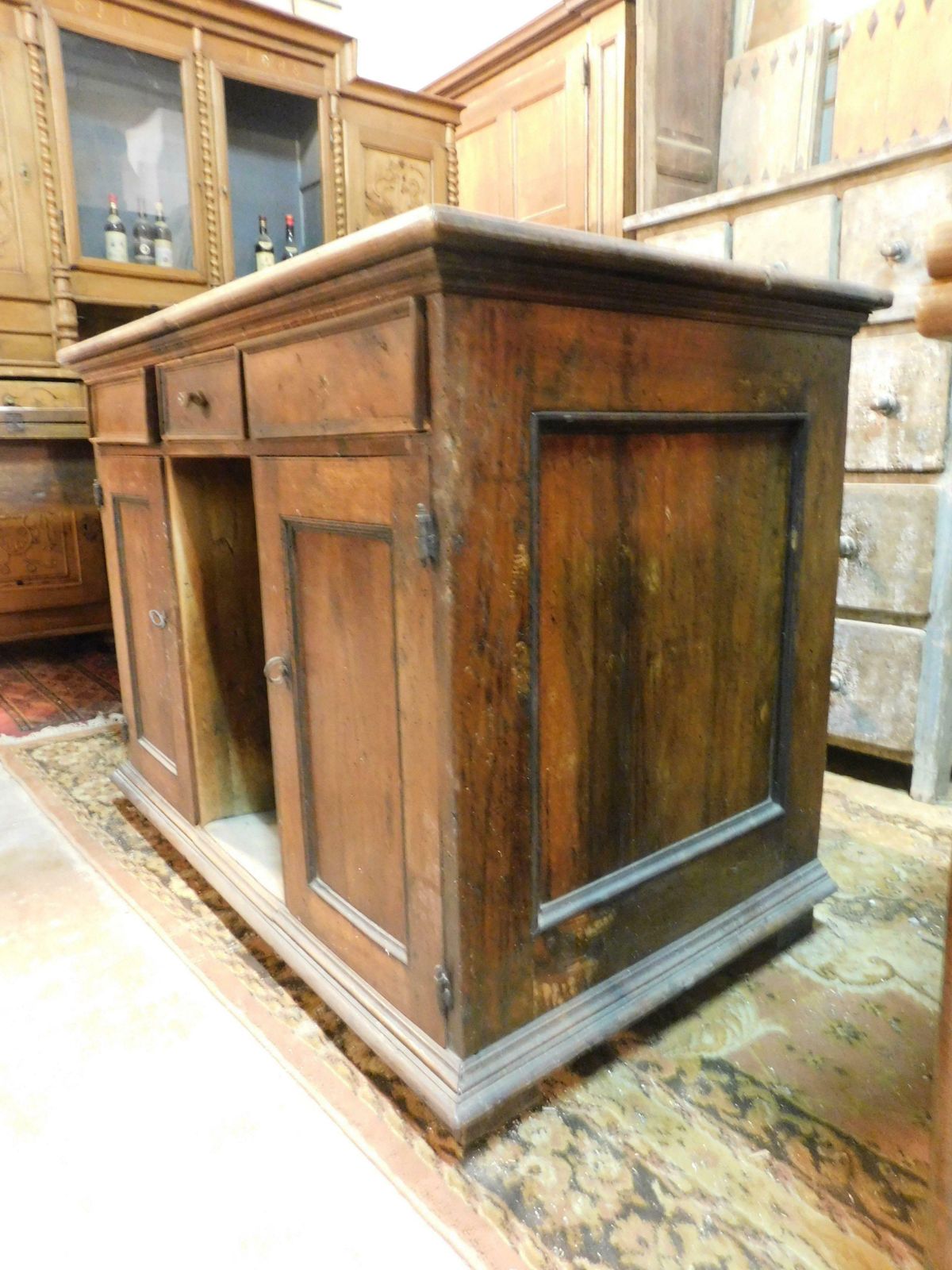N.3 Counters, Desks, Tables With Drawers, In Carved Walnut, 18th Century Italy photo vinterior