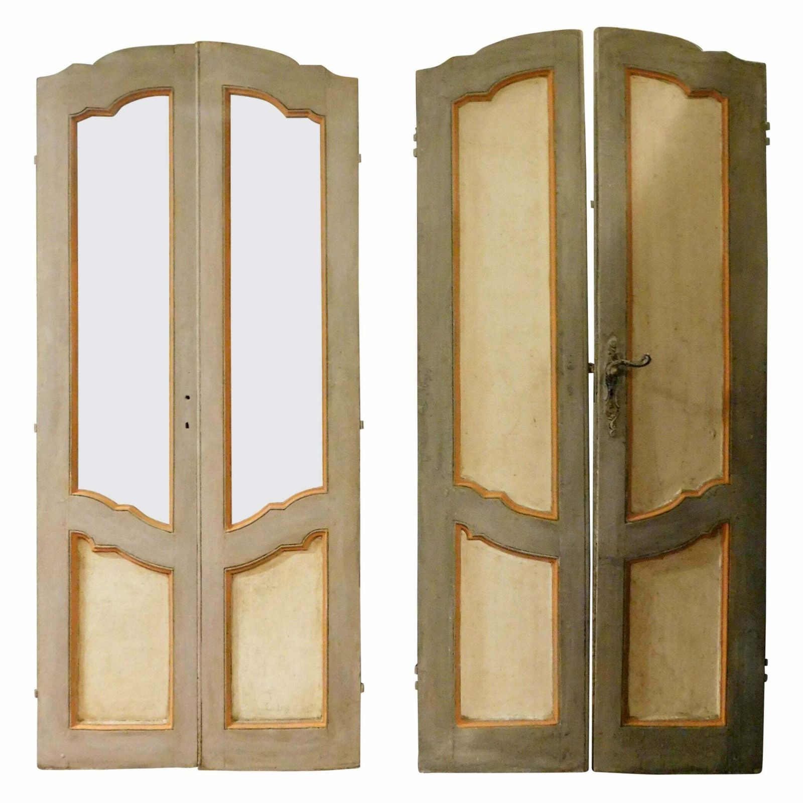 N.2 Double Doors, One Glass And One Panels, Lacquered, 18th Century Italy