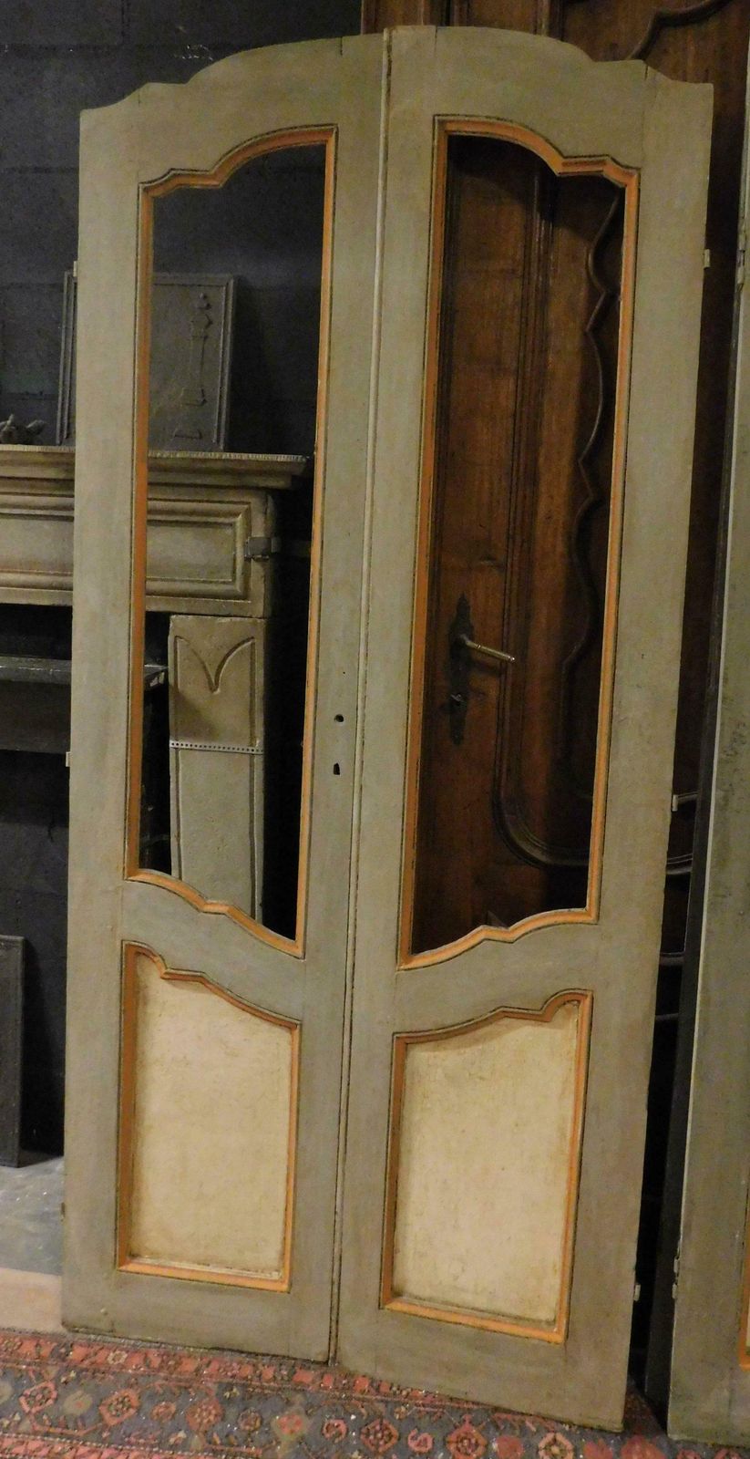 N.2 Double Doors, One Glass And One Panels, Lacquered, 18th Century Italy photo Home Fixtures