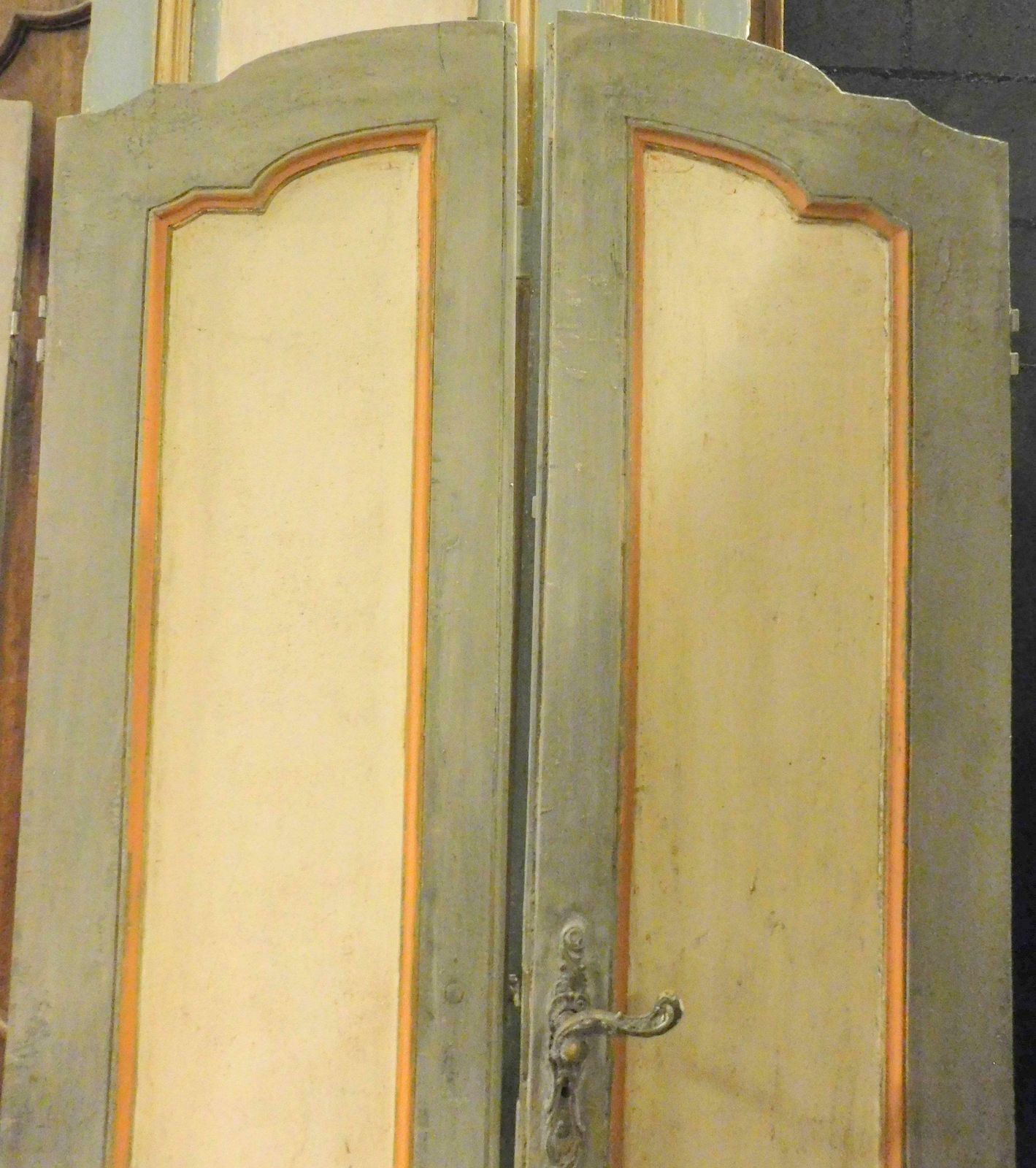 N.2 Double Doors, One Glass And One Panels, Lacquered, 18th Century Italy photo vintage