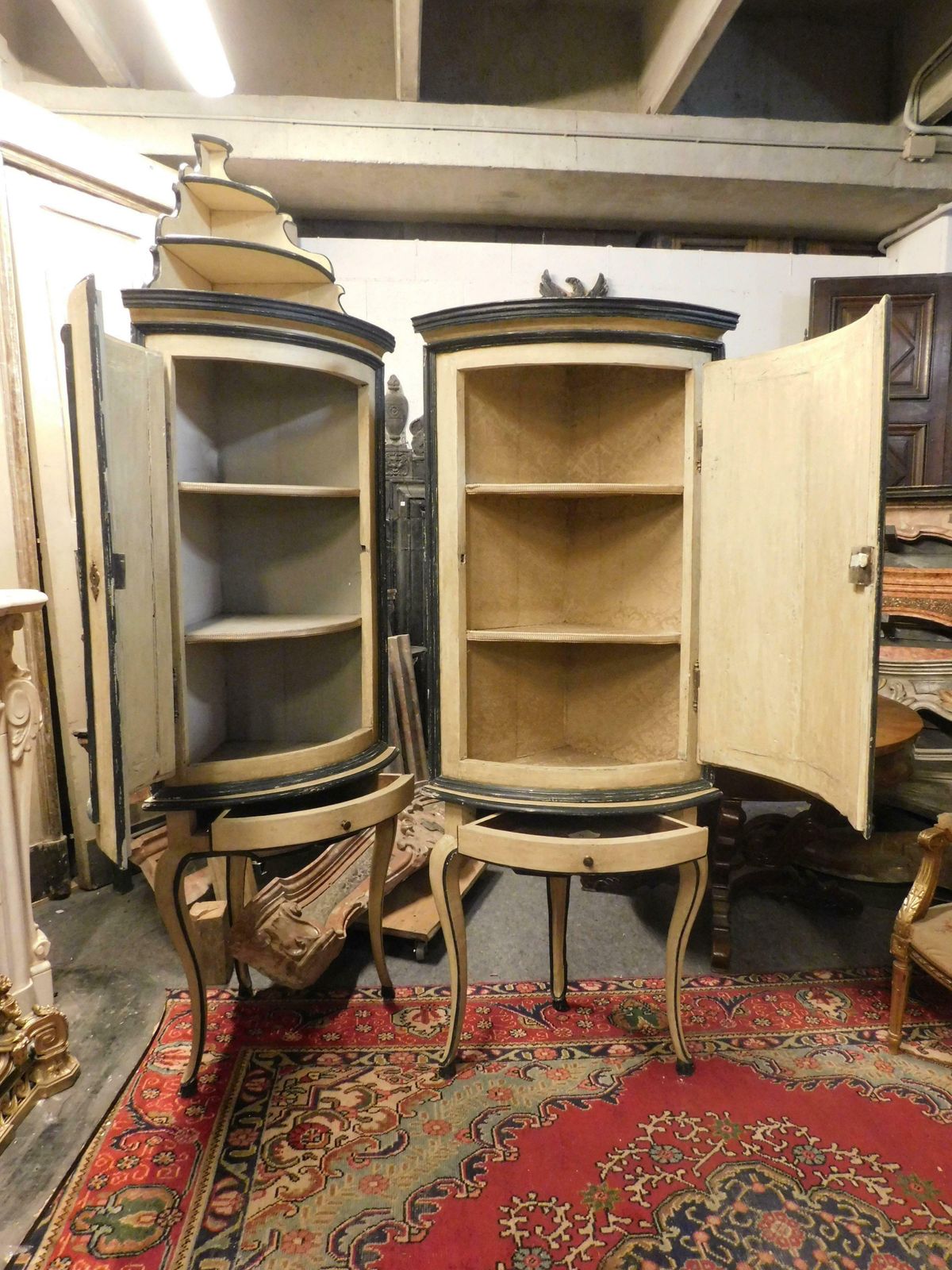 Antique Pair Of Corner Cabinets In Lacquered Wood With Chinoiserie, 18th Century photo Furniture