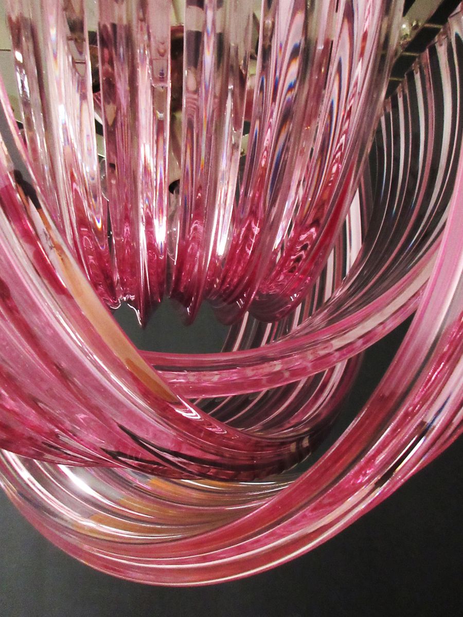 Large Curvati Chandelier, Pink Triedri, 20 Murano Glasses photo furniture