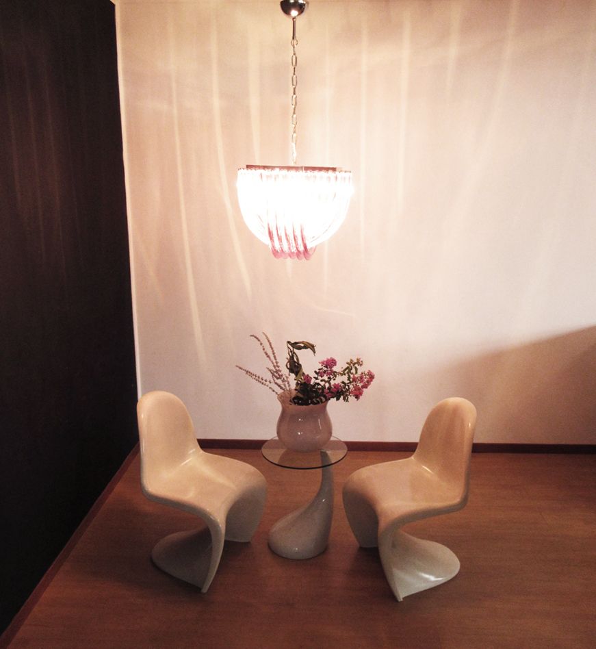 Large Curvati Chandelier, Pink Triedri, 20 Murano Glasses photo vintage