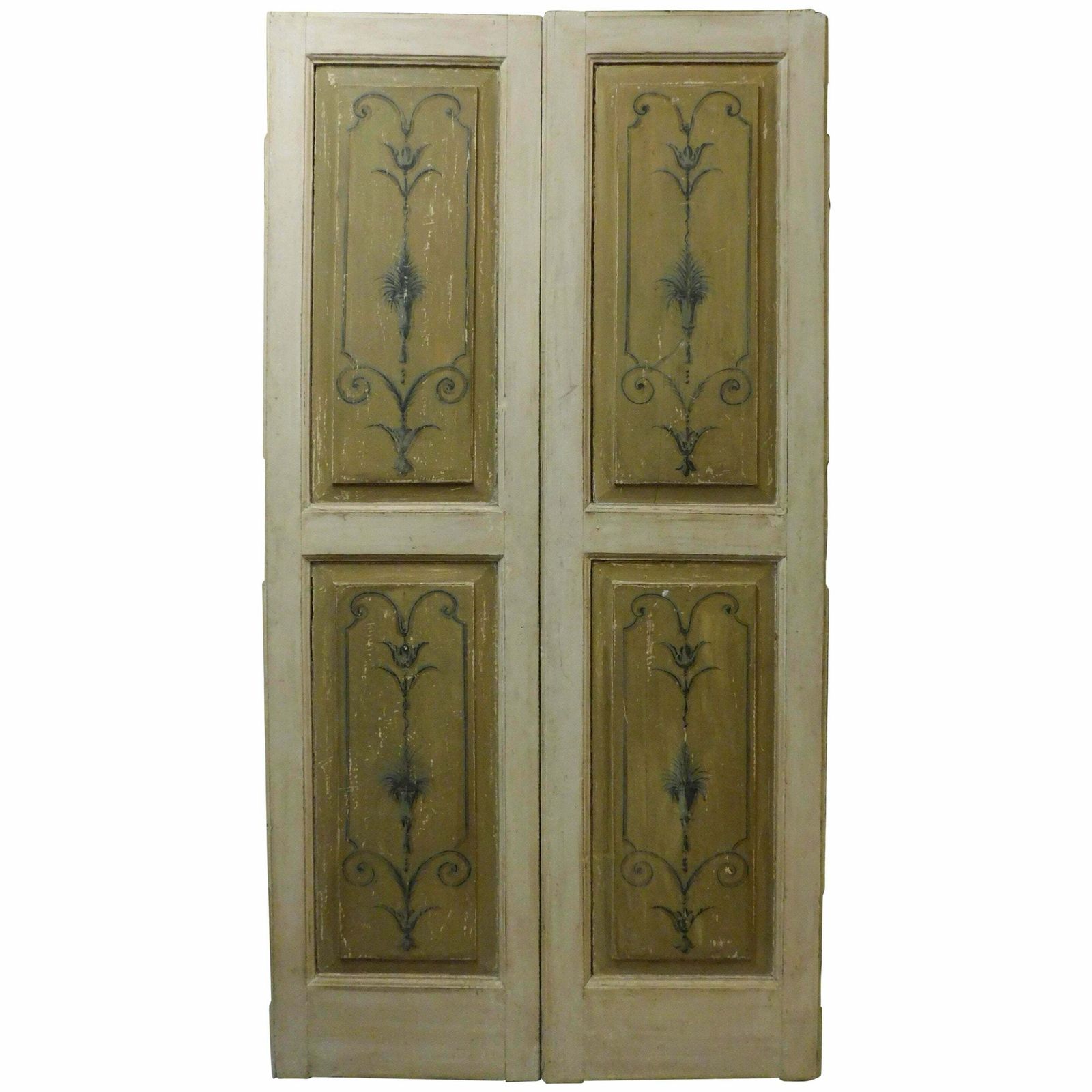Pair Of Antique Double Doors Painted '700 Italy
