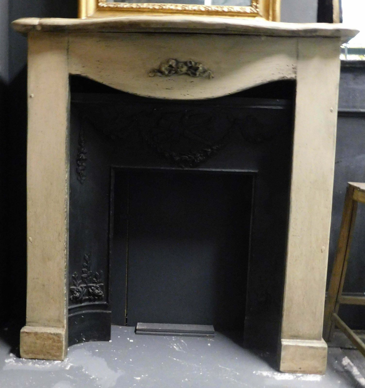 Fireplace Mantle In Grey Lacquered Wood, 19th Century, Italy photo for sale