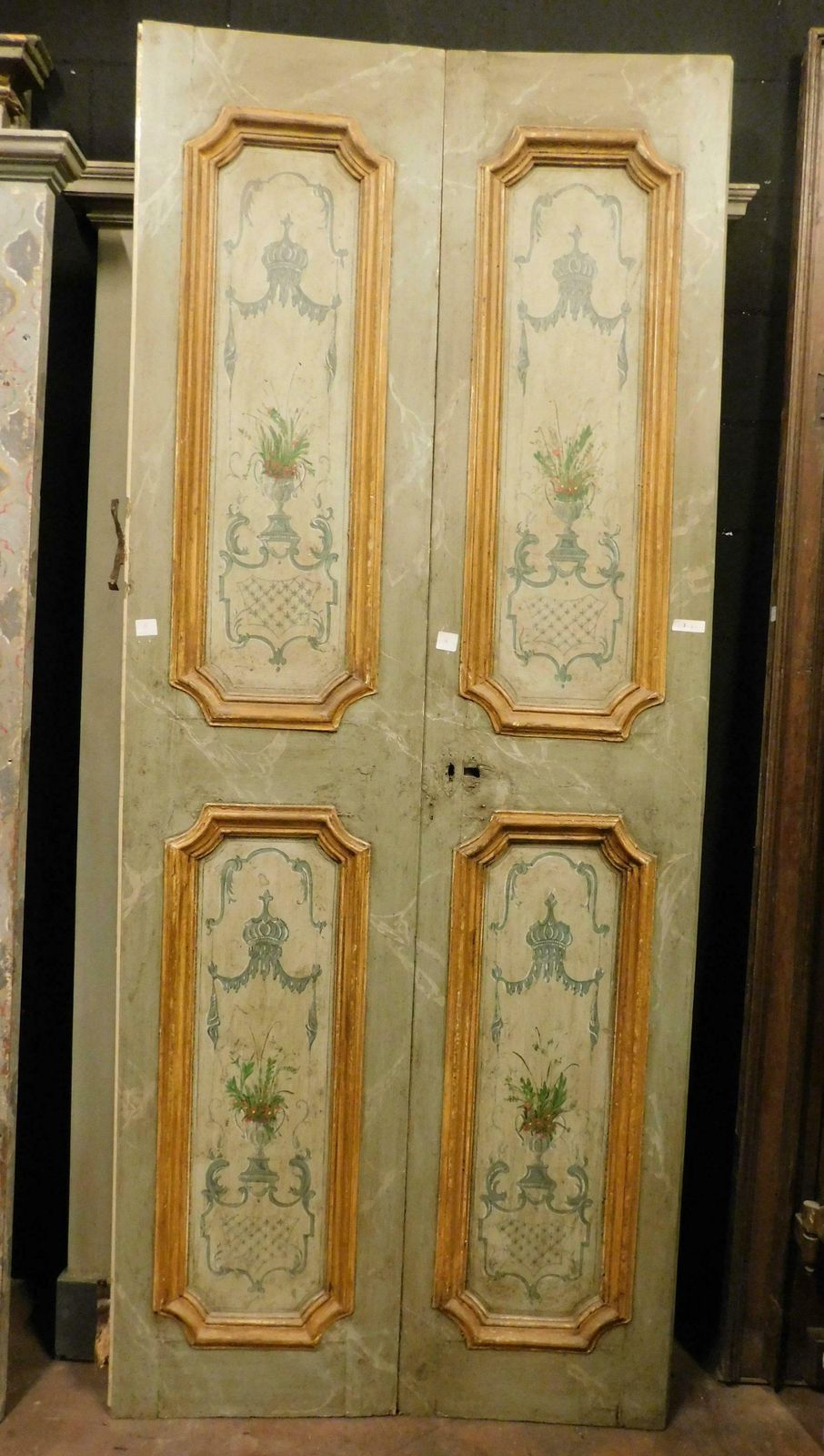 Set Of 2 Lacquered And Painted Doors, Green And Yellow, 18th Century Rome photo furniture