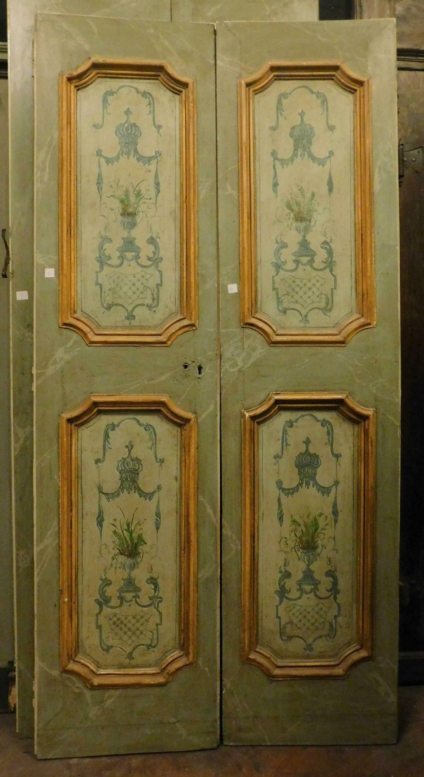 Set Of 2 Lacquered And Painted Doors, Green And Yellow, 18th Century Rome photo for sale