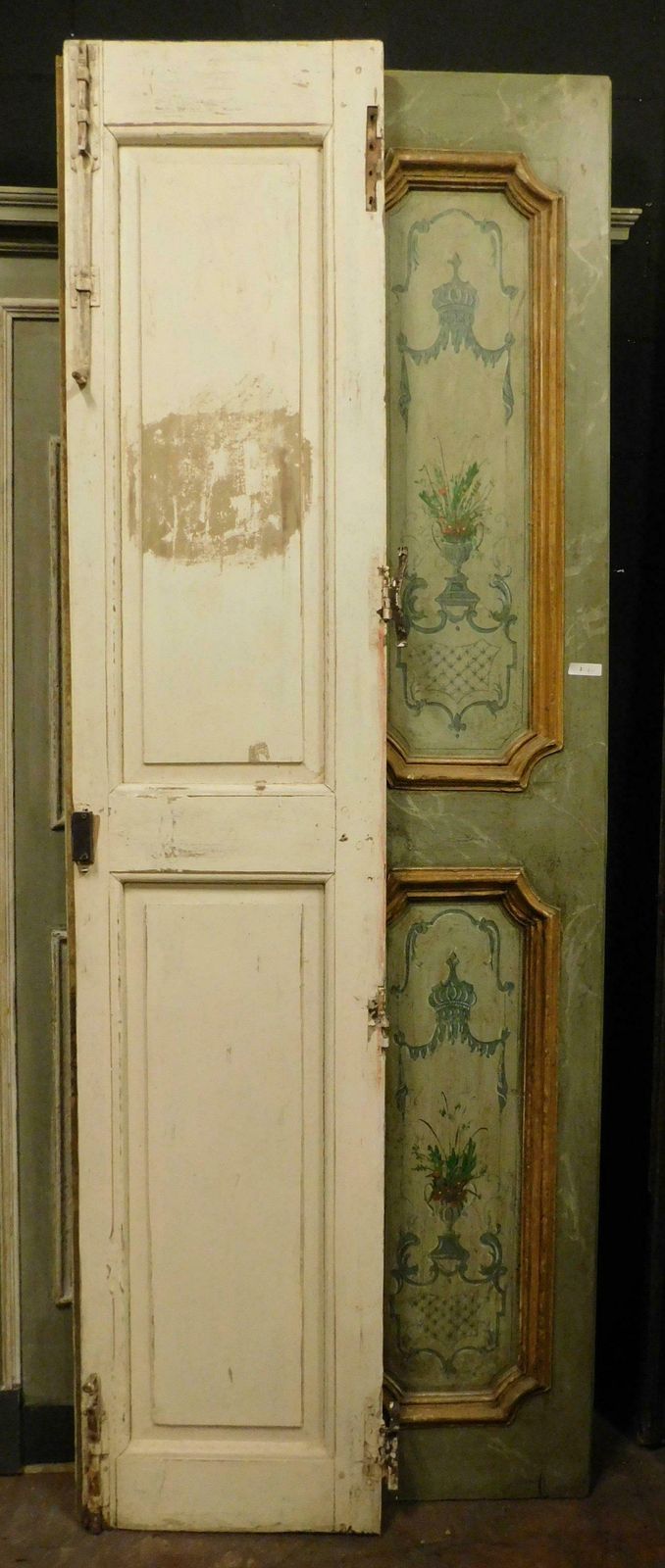 Set Of 2 Lacquered And Painted Doors, Green And Yellow, 18th Century Rome photo vintage
