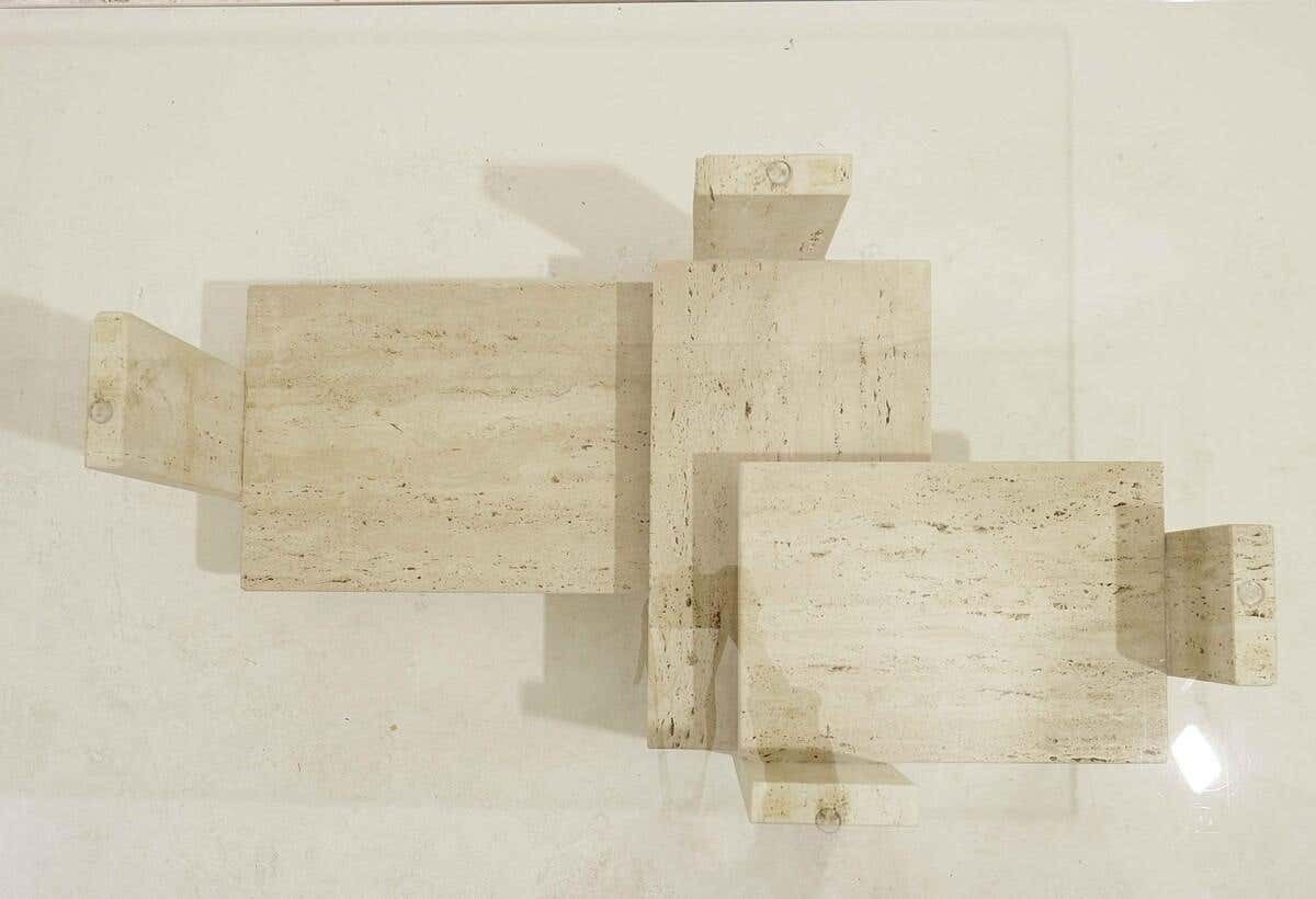 Mid Century Modern Glass And Travertine Coffee Table, Willy Ballez, 1970s photo 2232.0