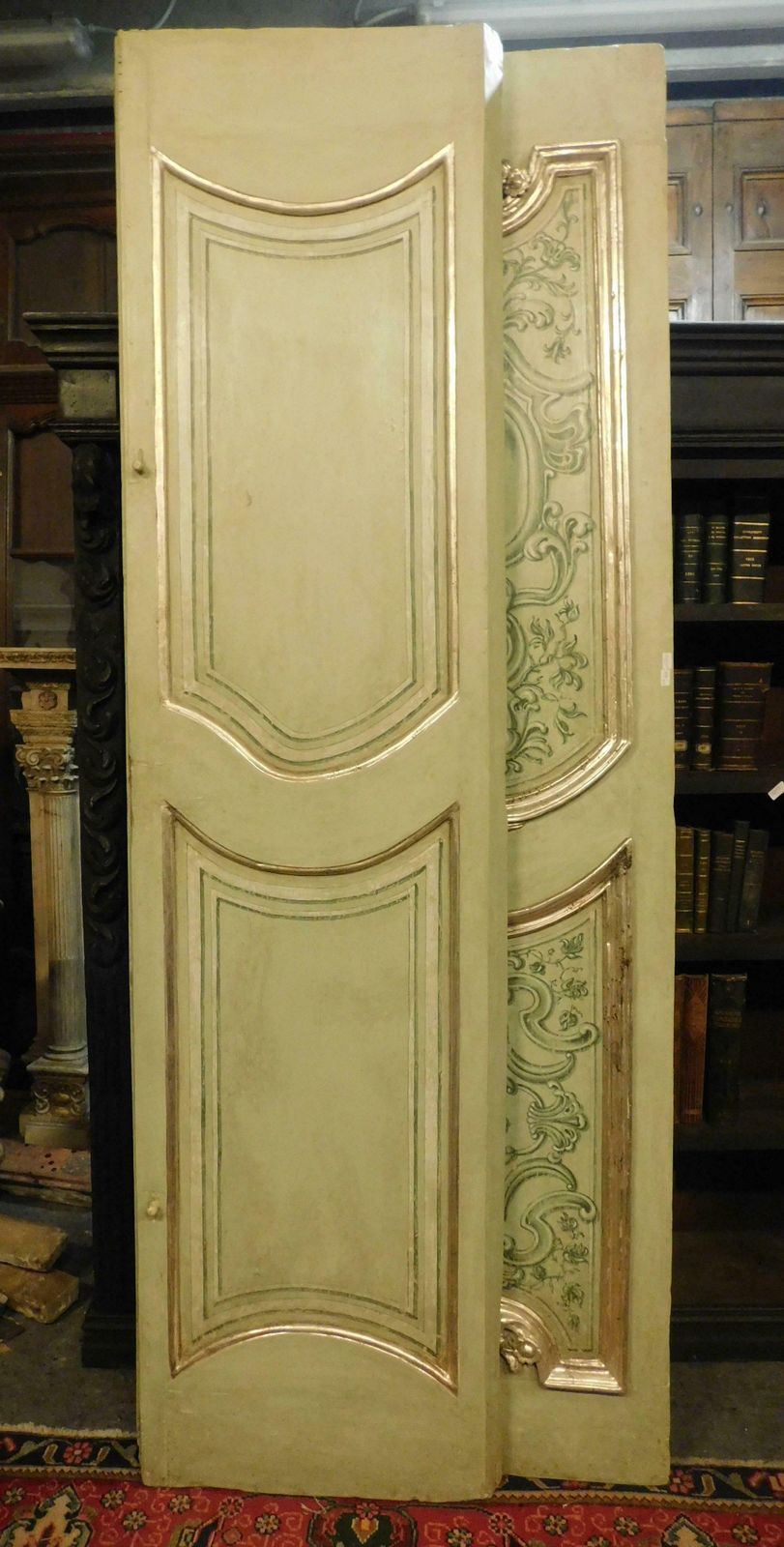 N.4 Antique Two Winged Doors, Painted, Sculpted And Silvered, Italy ''700 photo vintage