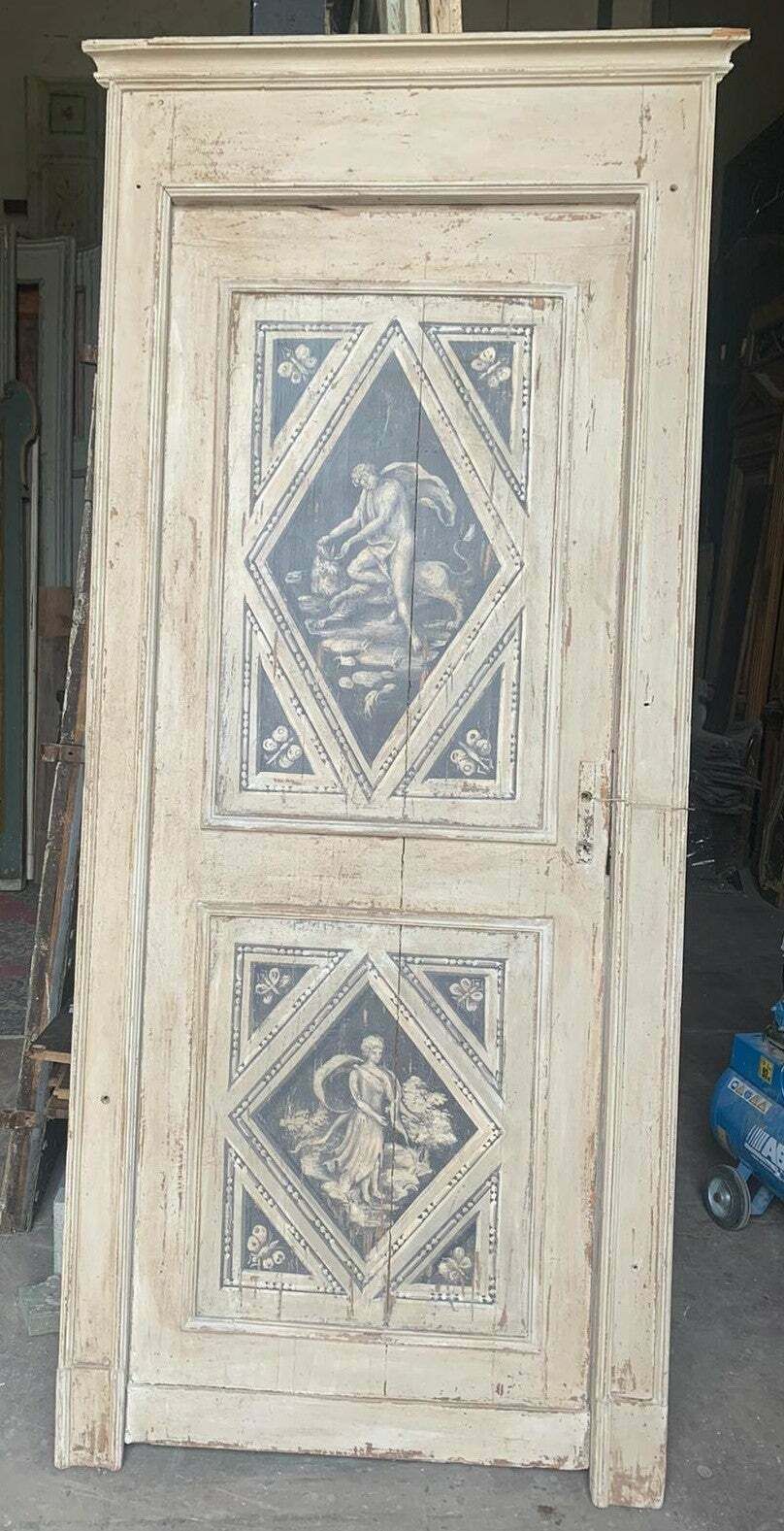 Antique Interior Door, Richly Painted With Original Frame, 18th Century, Italy photo furniture
