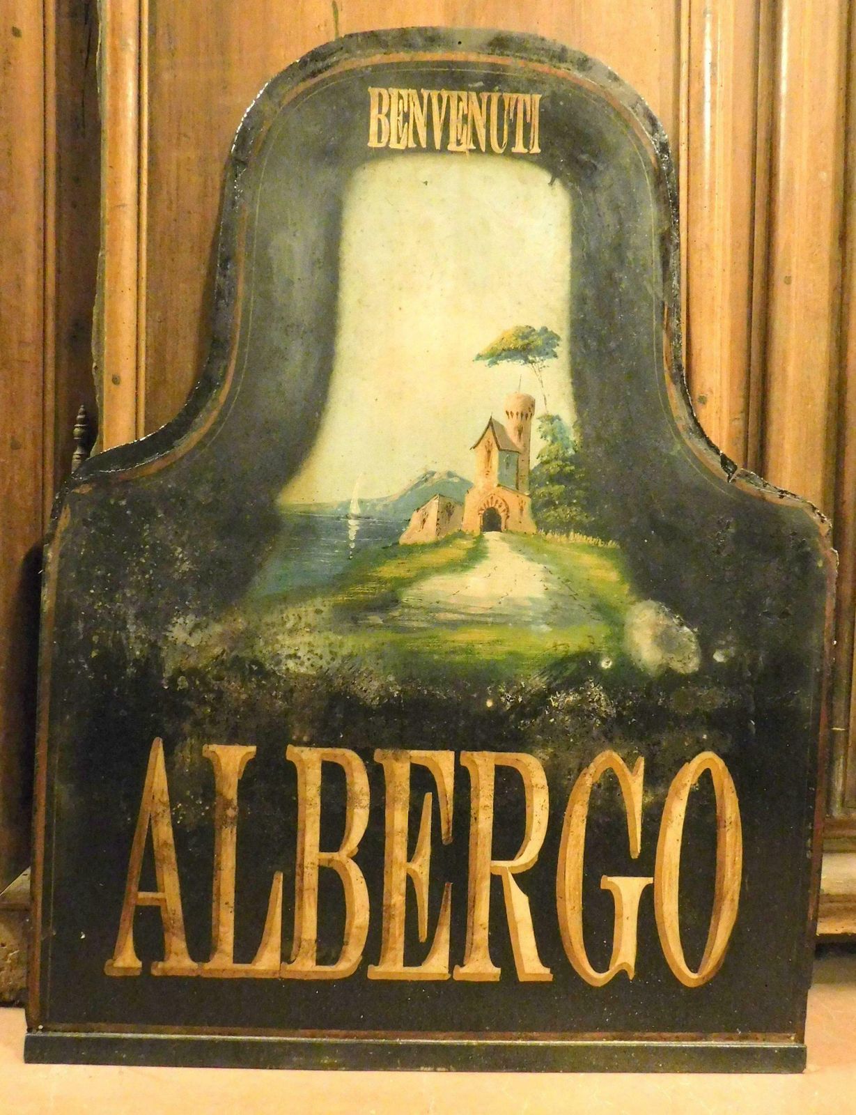 Pair Of Hotel And Tavern Signs, Signoboard, Vintage 1900s, Italy photo for sale
