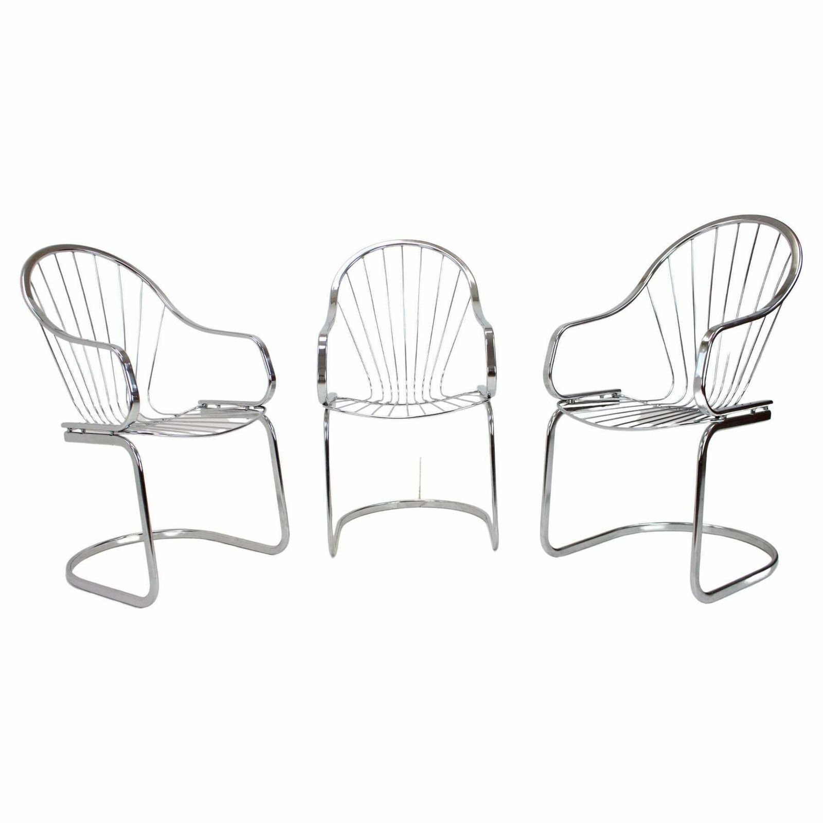 Midcentury Set Of Three Chrome Dining Chairs By Gastone Rinaldi, Italy, 1970s