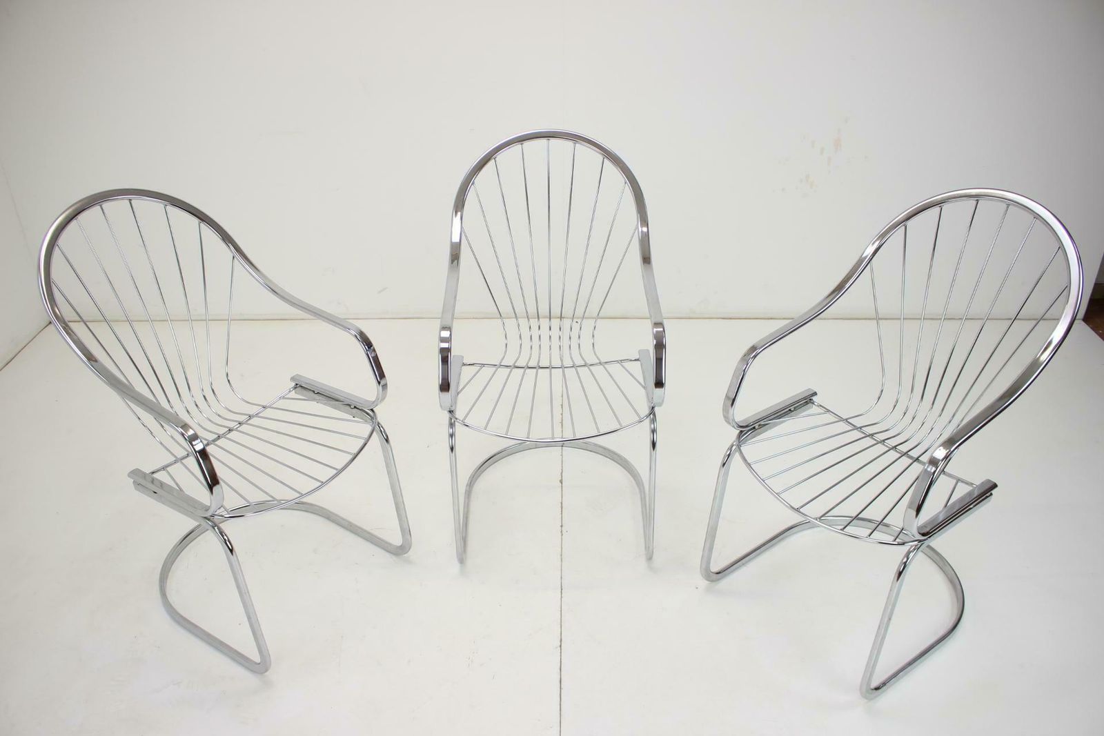 Midcentury Set Of Three Chrome Dining Chairs By Gastone Rinaldi, Italy, 1970s photo furniture