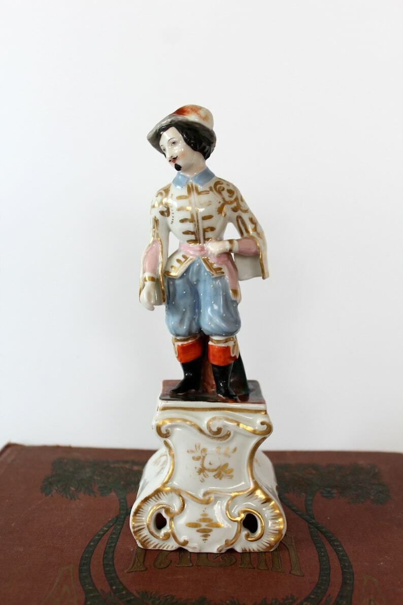 Antique 19th Century Porcelain Figurine, Porcelain Of Paris Or Brussels, Polychrome And Gold Painted, Pen Quill Holder, Style Jacob Petit photo 120.0