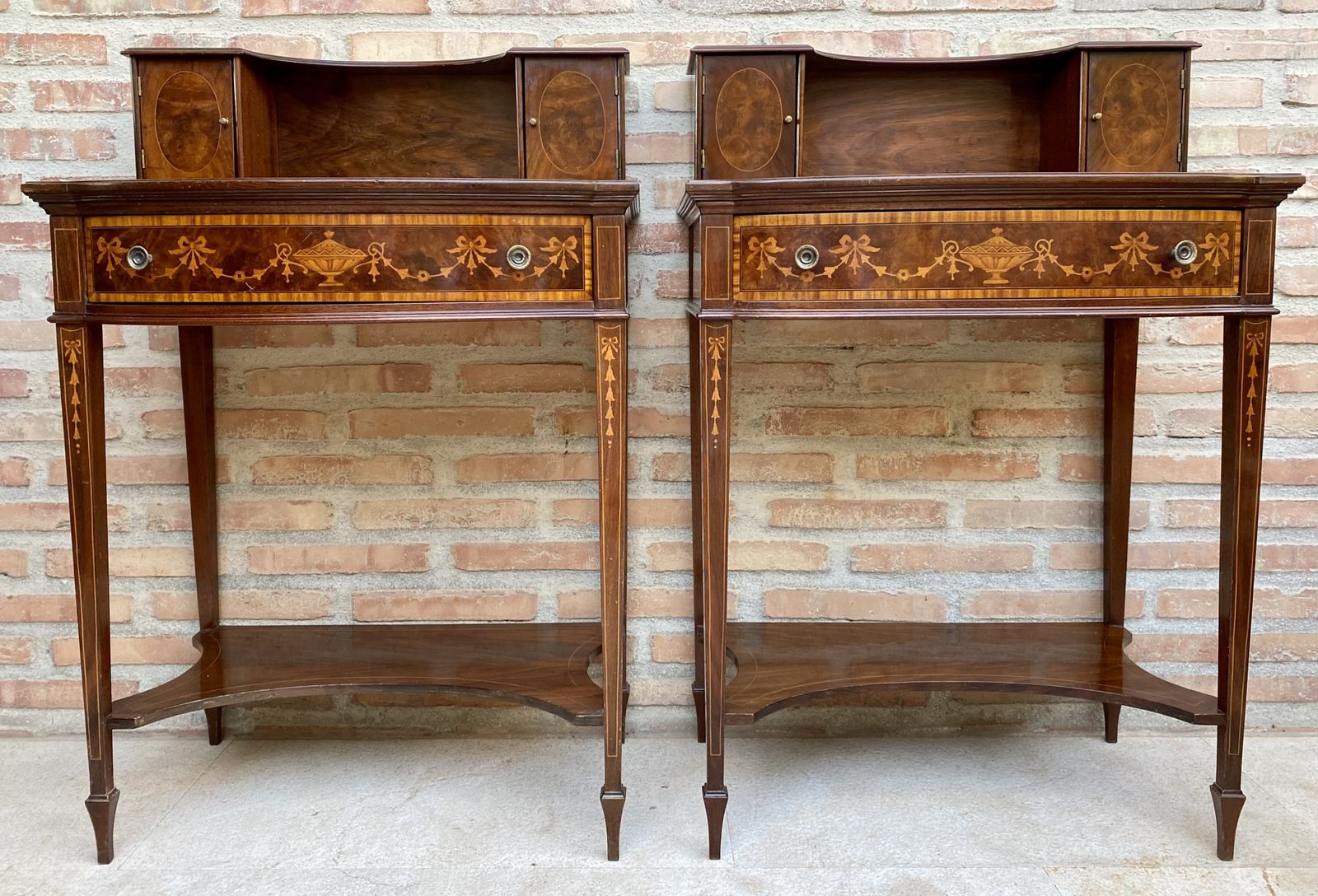 Pair Of Nightstands Or Secretary Desk With French Marquetry Inlaid, Circa 1920