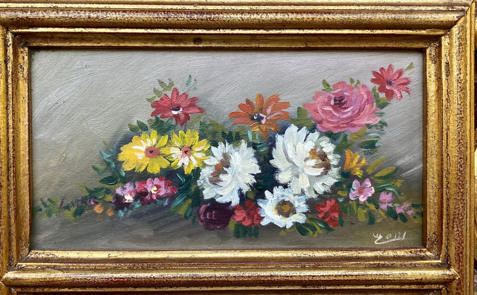 French Gilt Carved Wall Mirror In French Rococo Style With Oil Painting Of Floral Motifs photo buy