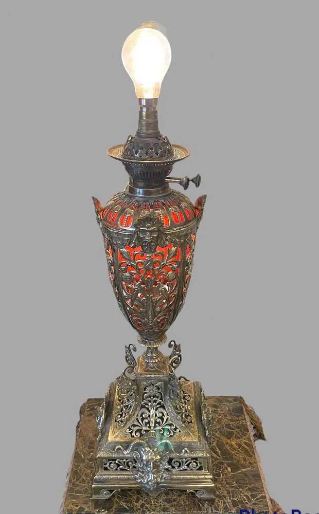 Very Rare And Ornate Brass And Ormolu Oil Lamp