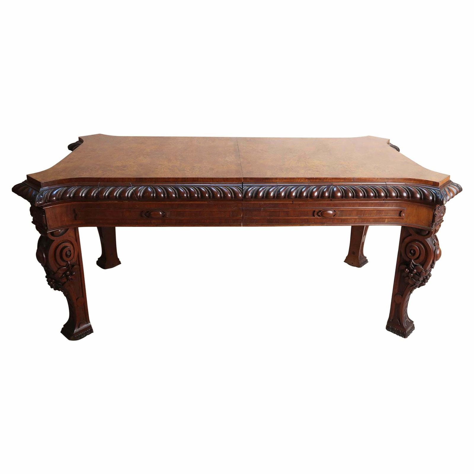 Large Antique Renaissance Revival Pollard Oak Table Circa 1835