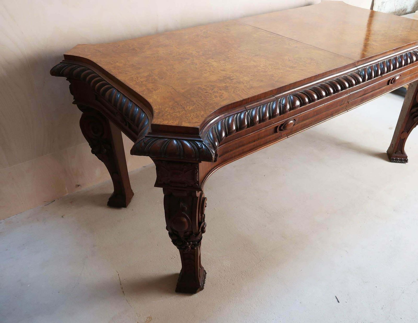 Large Antique Renaissance Revival Pollard Oak Table Circa 1835 photo vinterior