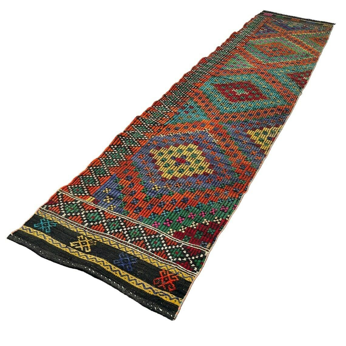 photo furniture Vintage Anatolian Turkish Kilim  Runner ,340 X 76 Cm