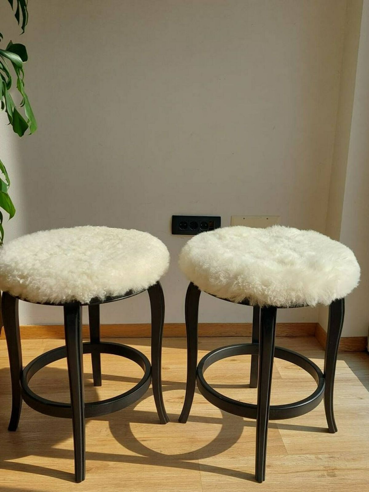 1 Of 2 Mid Century Modern Stool / Unique Stool,Chair / Sheepskin Stool /Thonet Style Stool/Mcm Sheepskin Stool/Mcm Home/Mcm Interior/ 1980's photo for sale