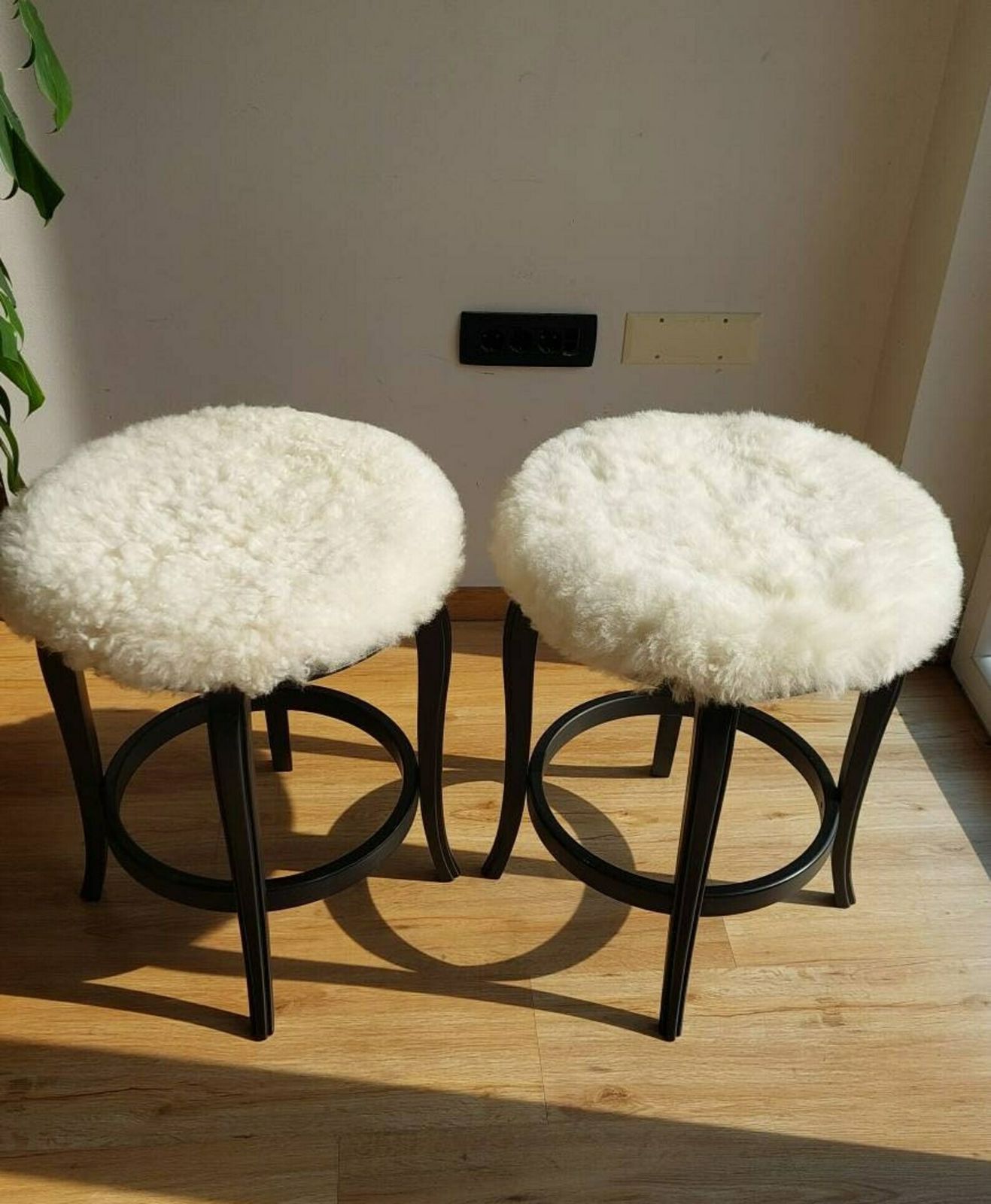 1 Of 2 Mid Century Modern Stool / Unique Stool,Chair / Sheepskin Stool /Thonet Style Stool/Mcm Sheepskin Stool/Mcm Home/Mcm Interior/ 1980's photo vintage
