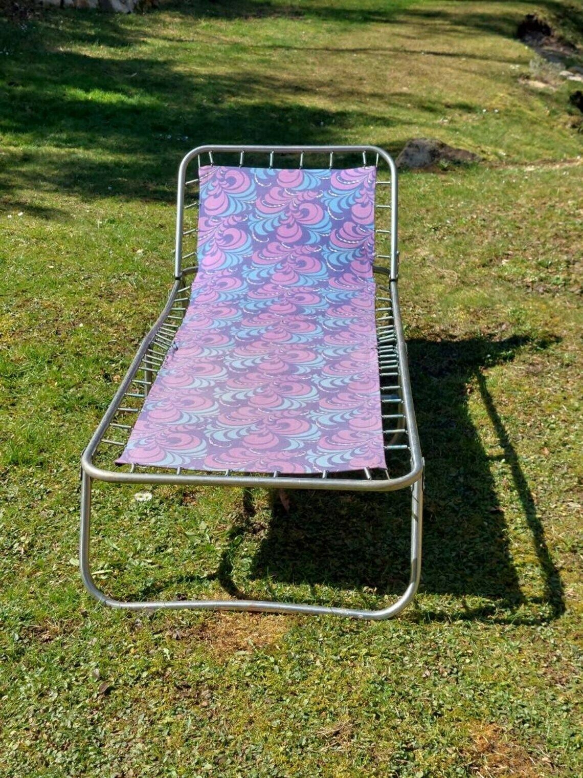 Retro Folding Flower Power Sun Lounger/ Retro Folding Beach, Teracce, Patio, Pool Chair / Retro Canvas Folding Deck Chair /Retro Beach /1970's photo furniture
