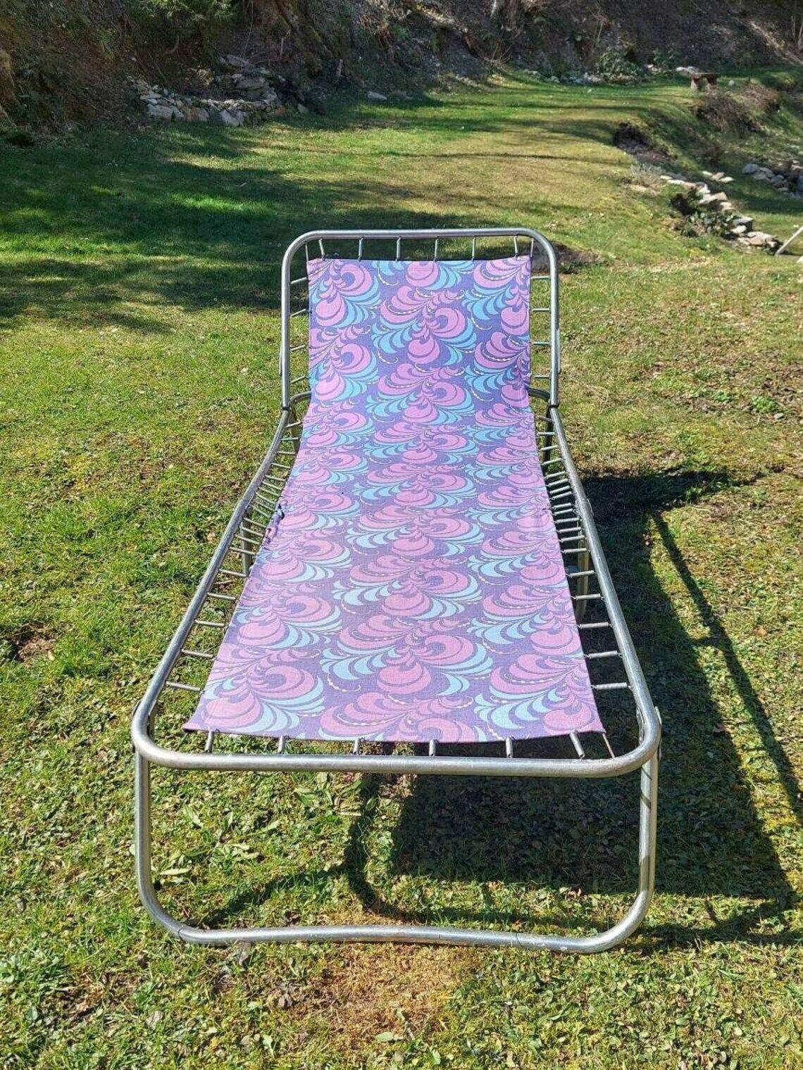 Retro Folding Flower Power Sun Lounger/ Retro Folding Beach, Teracce, Patio, Pool Chair / Retro Canvas Folding Deck Chair /Retro Beach /1970's photo 380.0