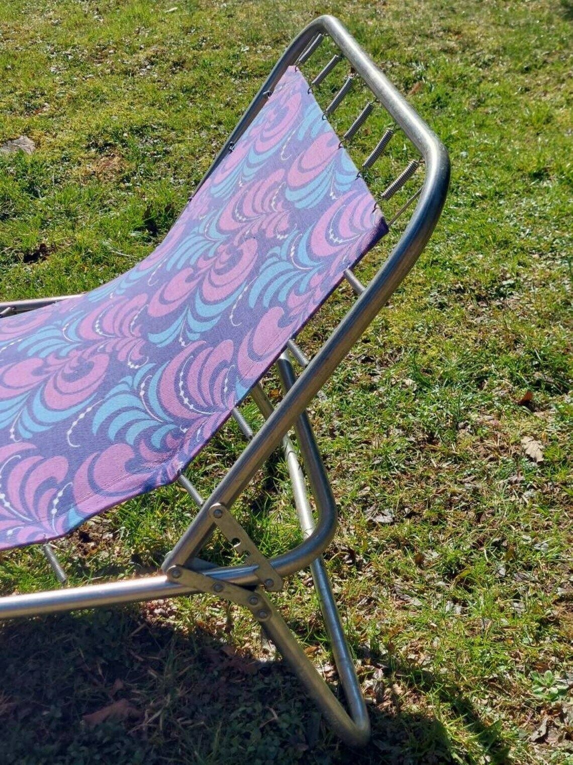 Retro Folding Flower Power Sun Lounger/ Retro Folding Beach, Teracce, Patio, Pool Chair / Retro Canvas Folding Deck Chair /Retro Beach /1970's photo buy